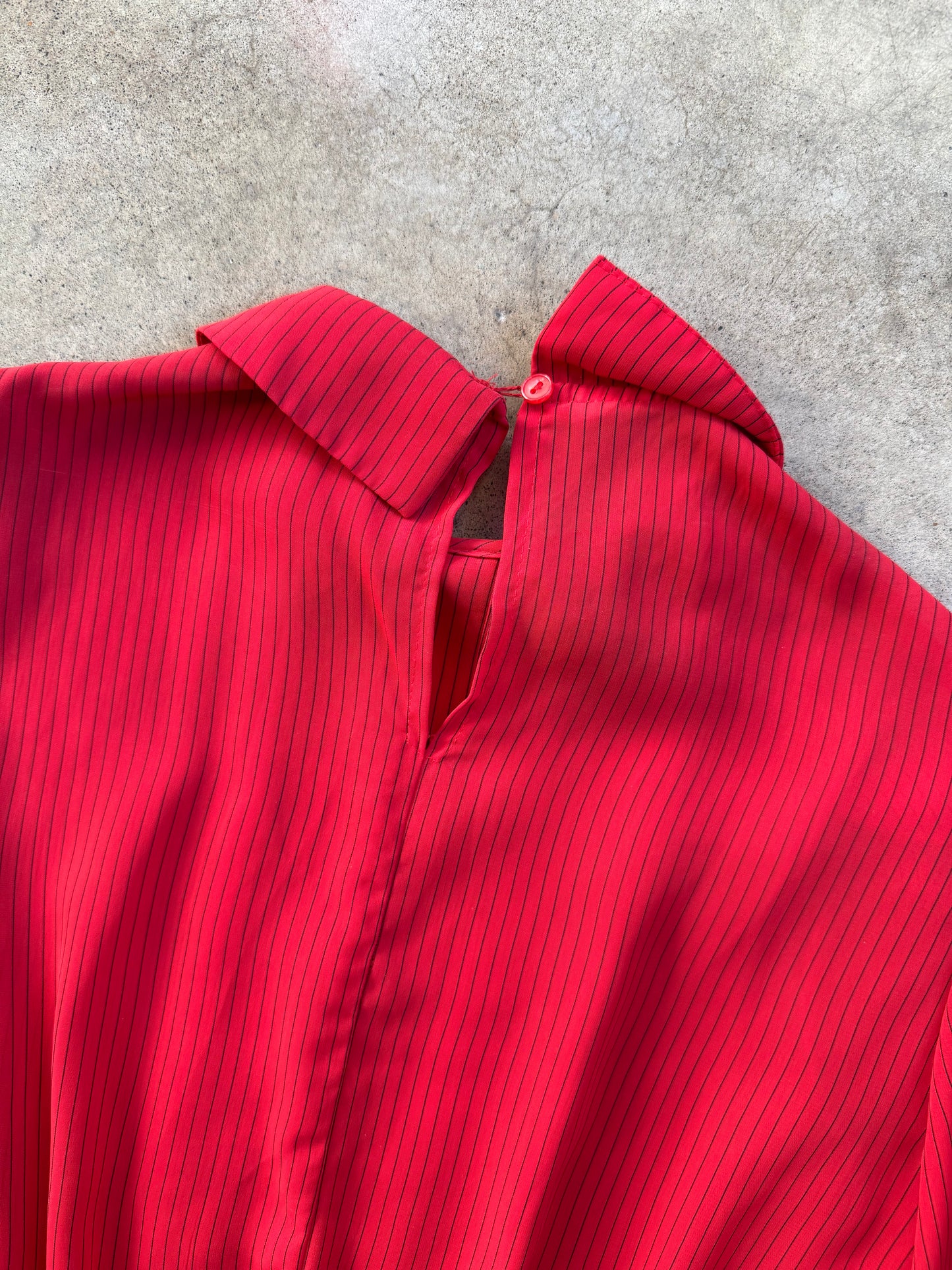 Vintage 1980s Sheer Red & Black Pinstripe Peter Pan Collar Dress | S/M