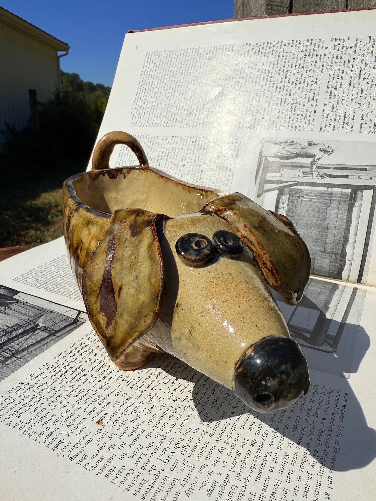 Handmade Signed Ceramic Pottery Dog Planter/Bowl
