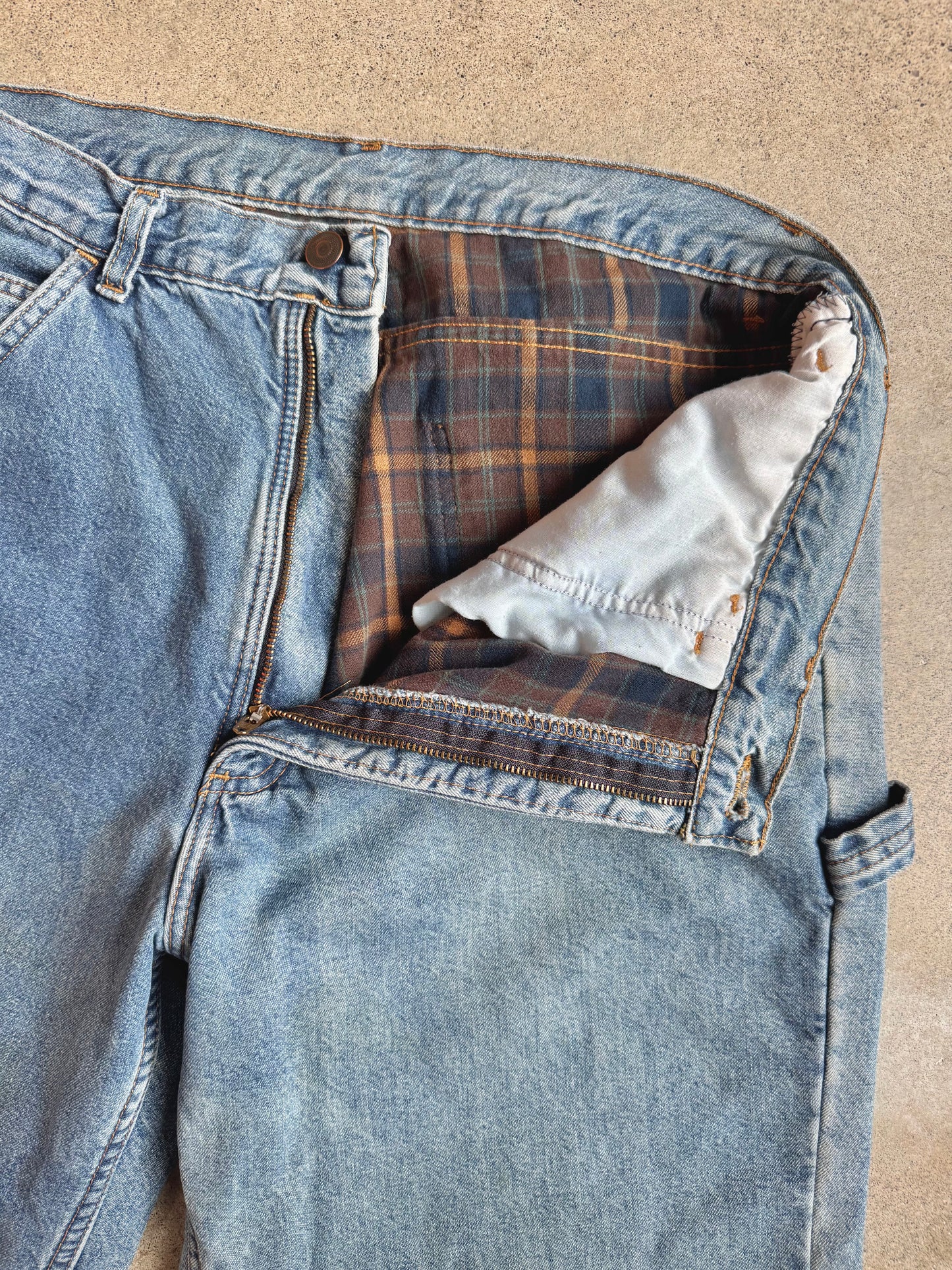 Vintage 1990s Flannel Lined Faded Carpenter Jeans | Waist 36”