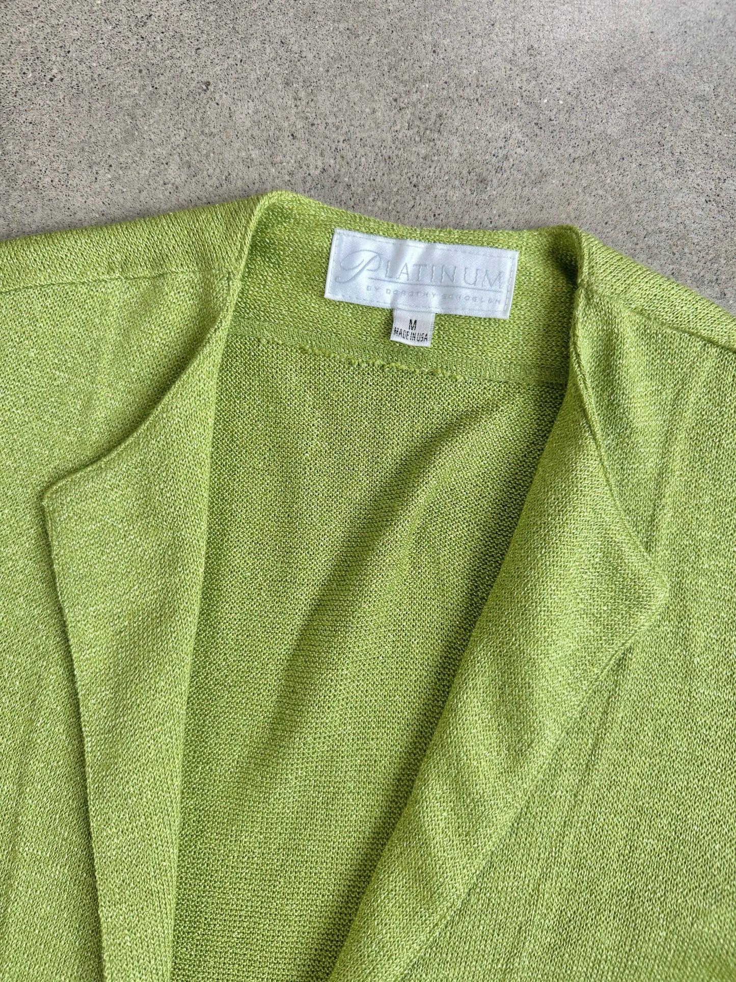 Vintage 1990s Platinum By Dorothy Schoelen Lime Green Longline Cardigan | Medium