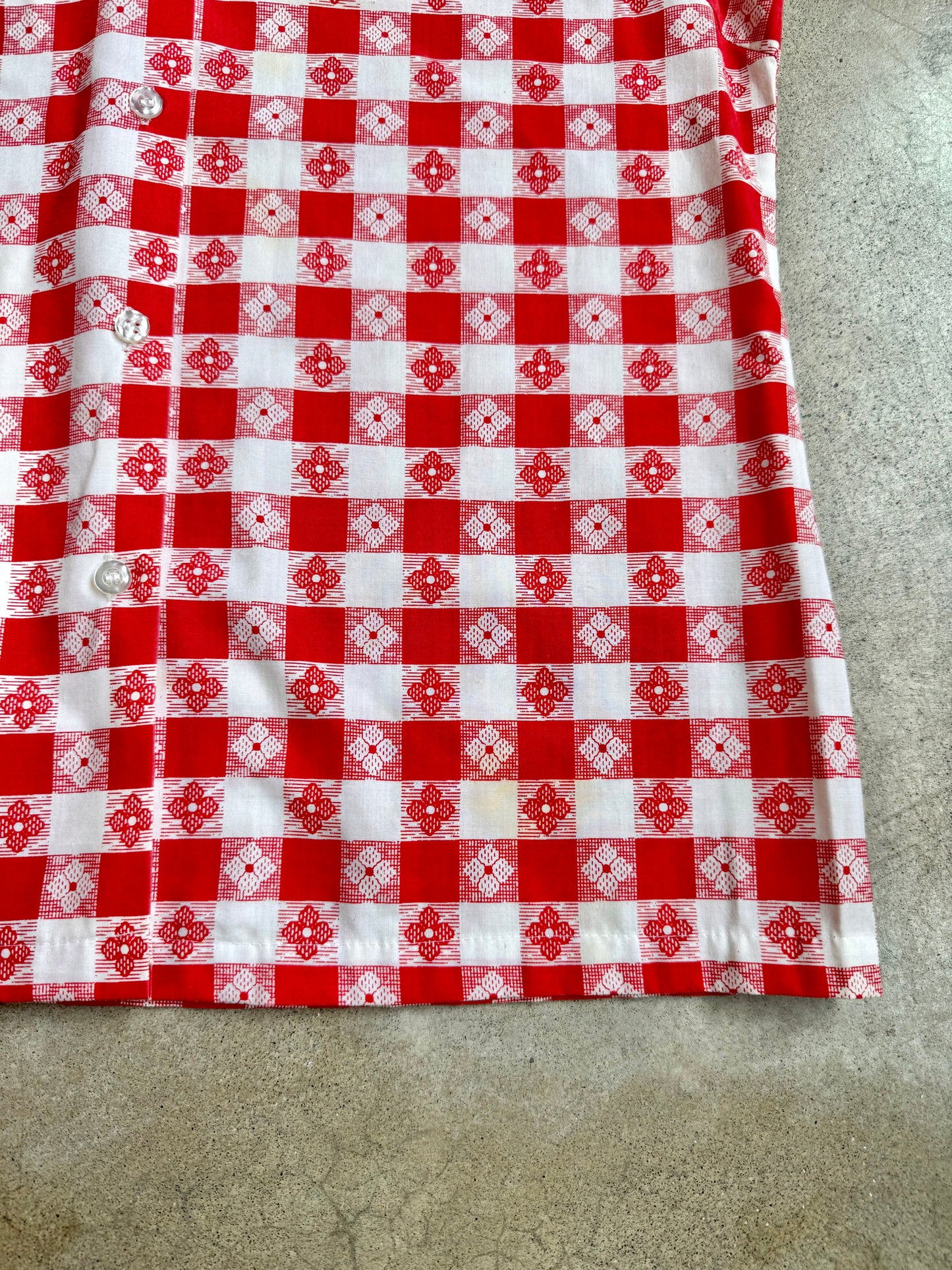 Vintage 1970s Miss K Red Floral Gingham Sleeveless Blouse | Small