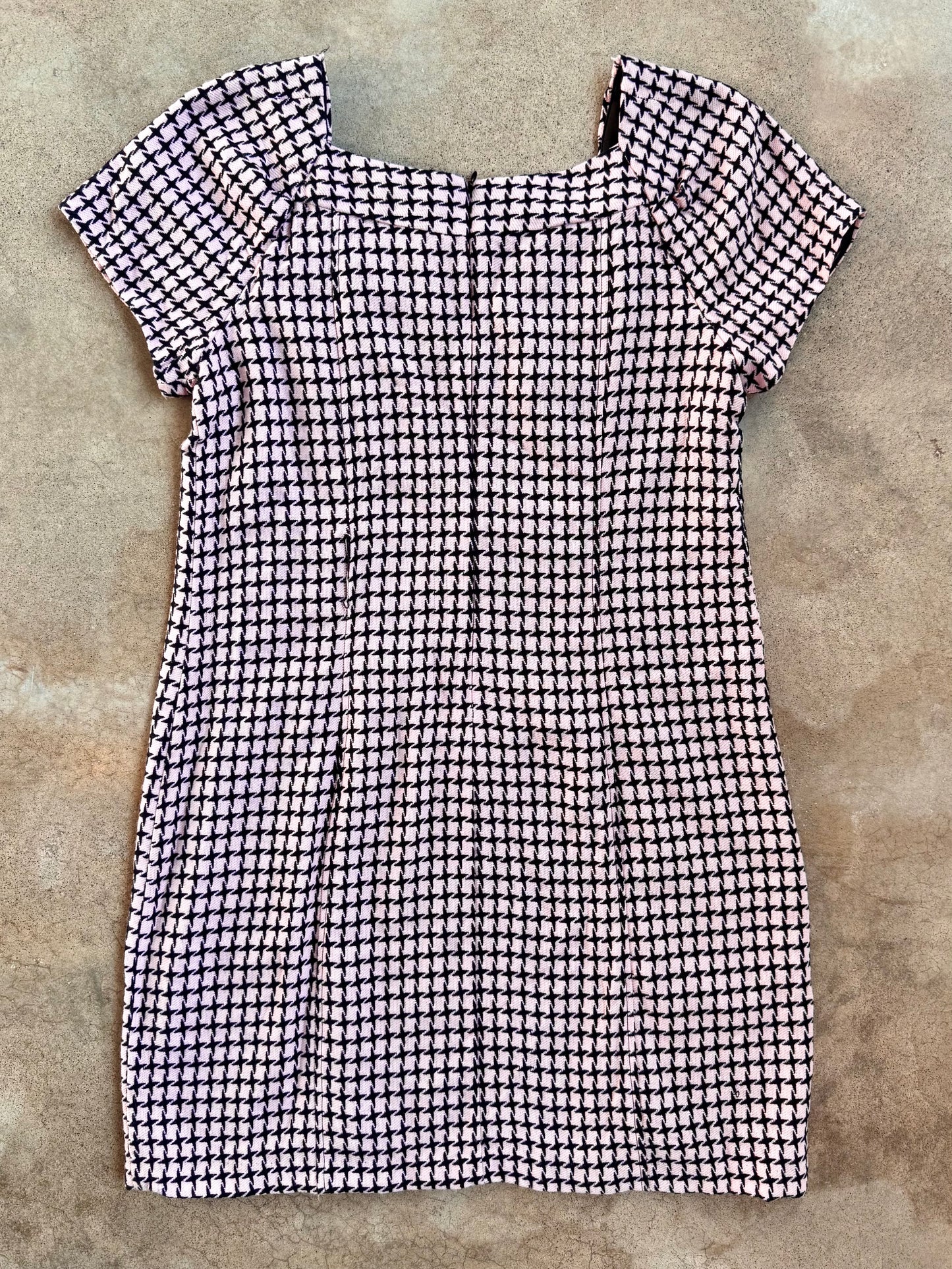 2000s Rabbit Designs Pink & Black Houndstooth Mod-Style Dress | L/XL