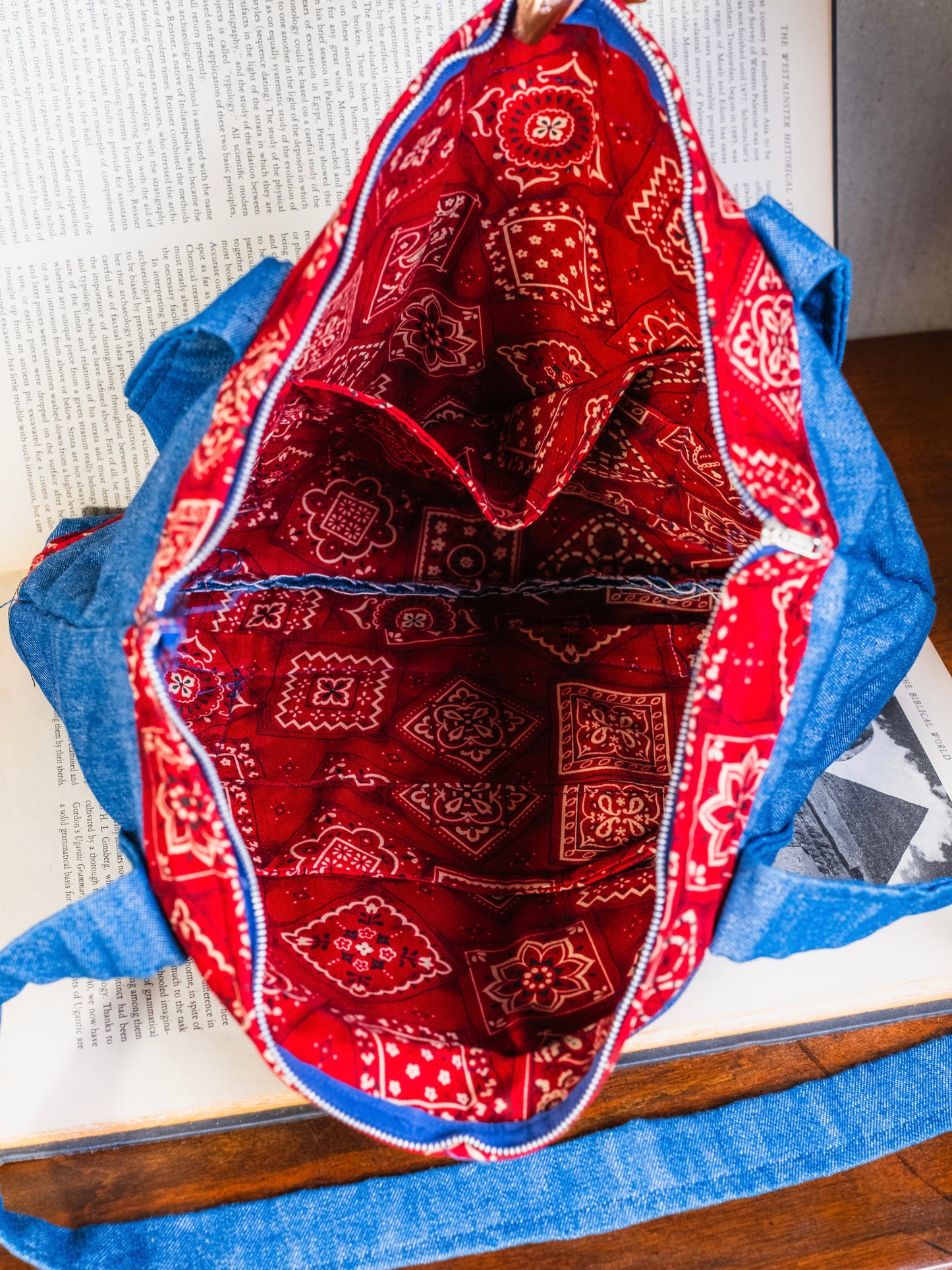 Vintage Handmade Denim & Bandana Trim Shoulder Bag