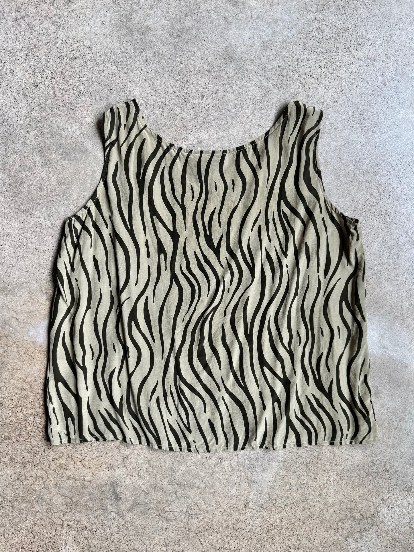Vintage 1990s Travis Ayers Zebra Print 100% Silk Tank Top | Large