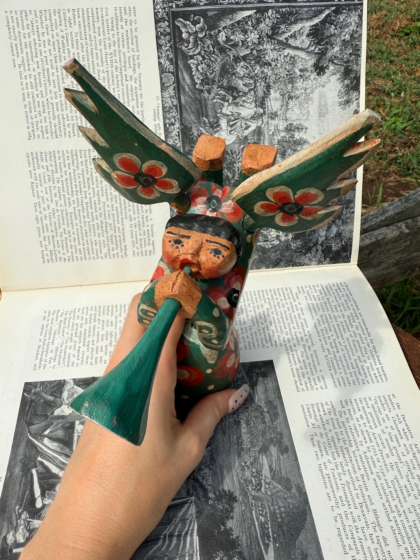 South American Wood Folk Art Flying Angel Statue