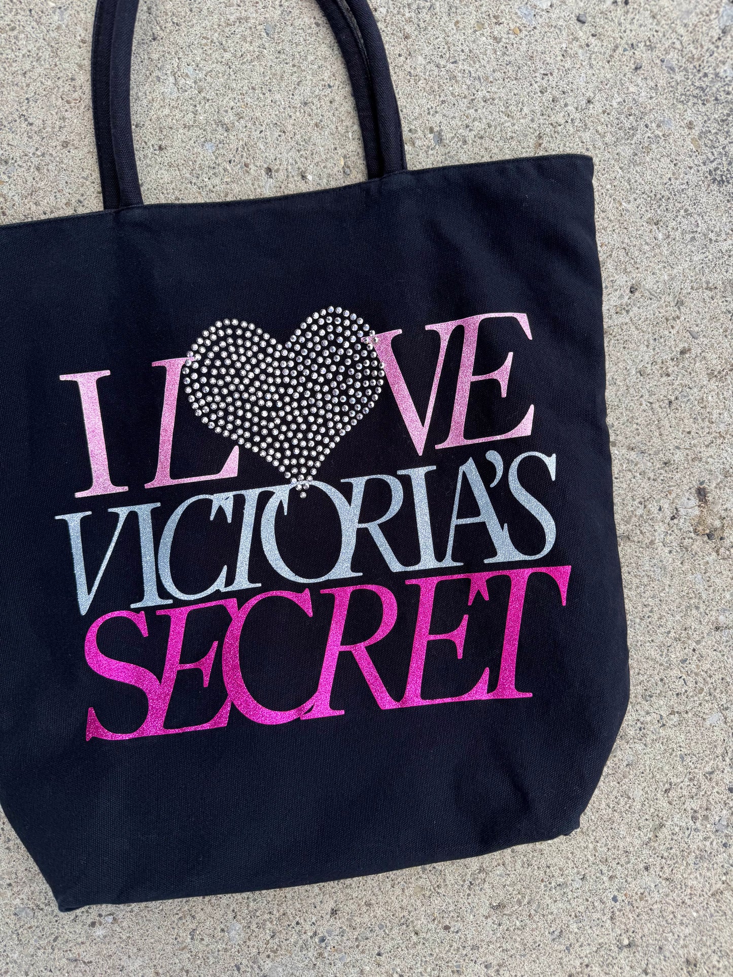 2000s "I Love Victoria’s Secret" Black Rhinestone Tote Bag