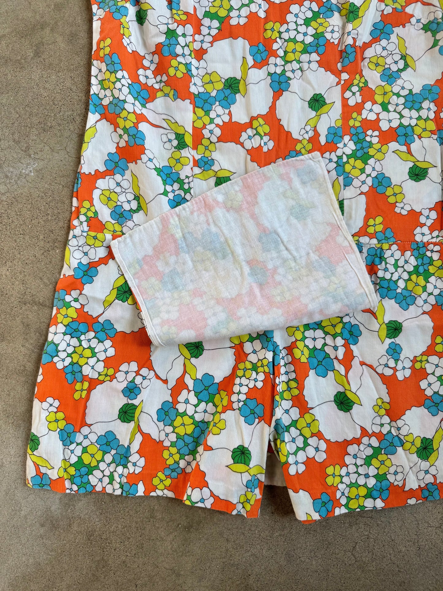 Vintage 1960s Orange Floral Drop Waist Skort Dress | Large