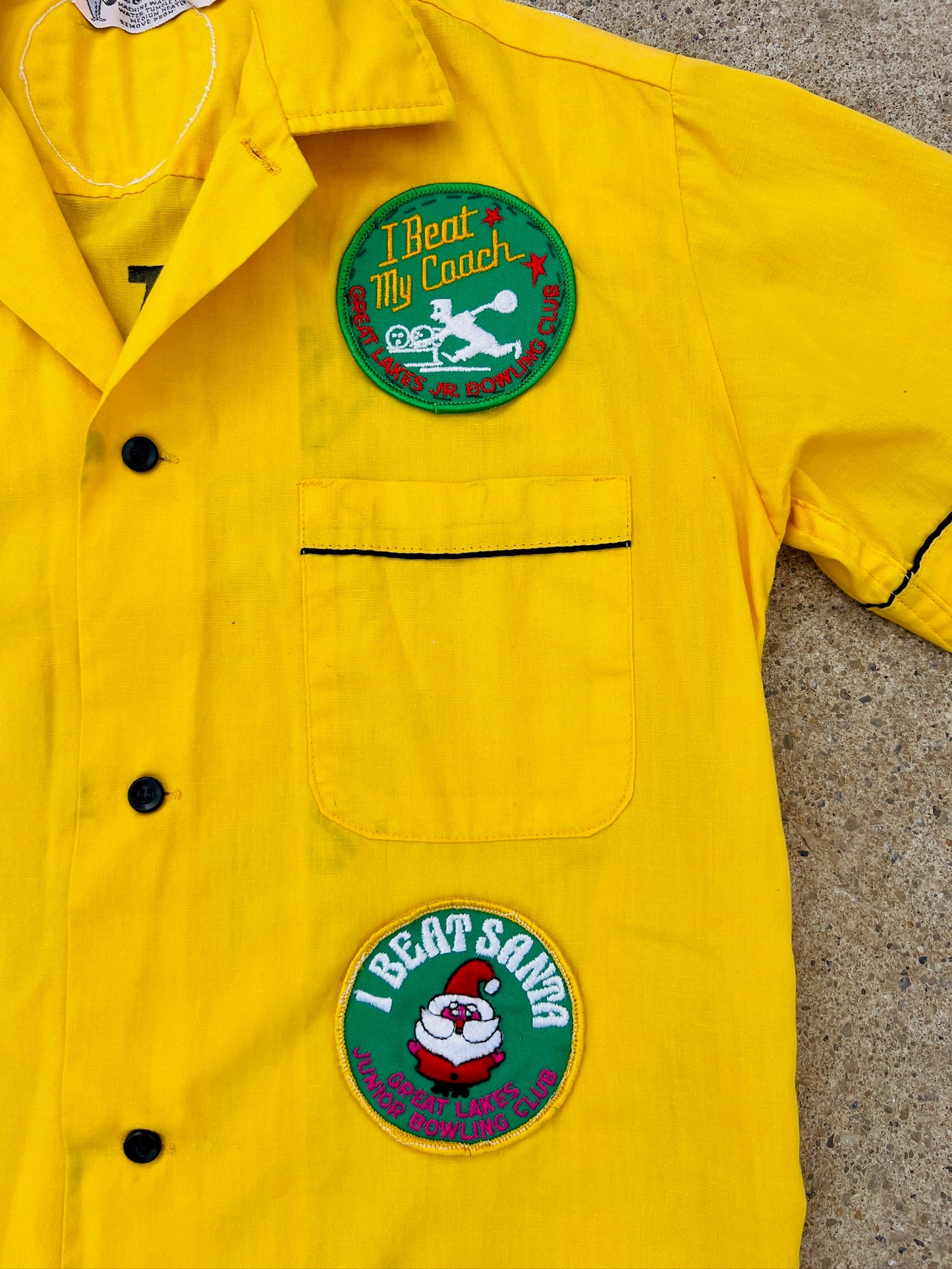 Vintage 1970s Hilton Great Lakes Jr. Bowling League Patched Shirt | Youth L