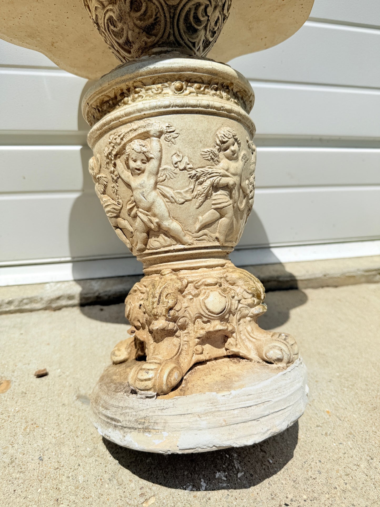 Vintage 1950s Baroque Style Marble Top Cherub Plaster Side Table