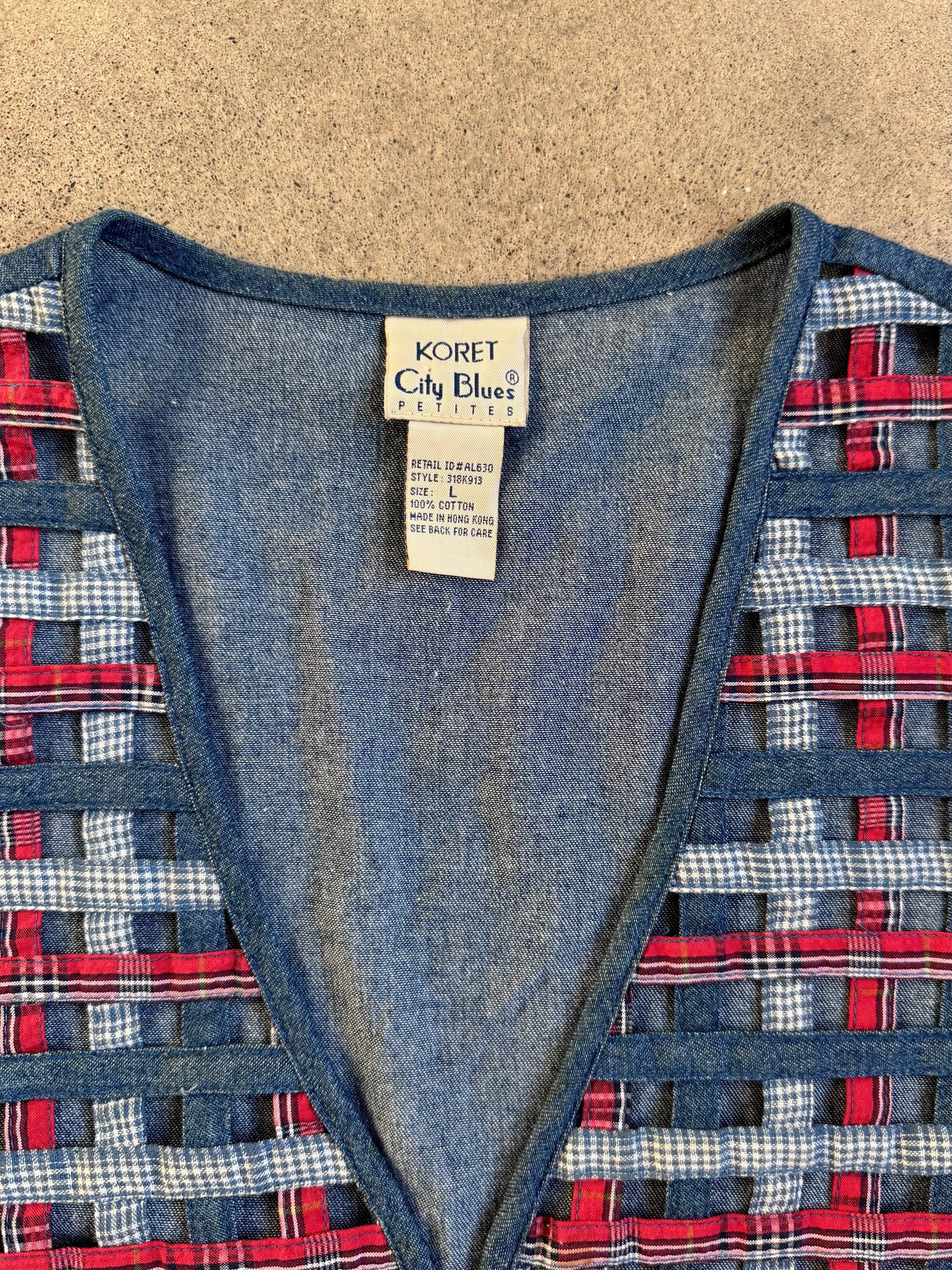 Vintage 1990s Koret City Blues Denim Lattice Woven Vest | Large