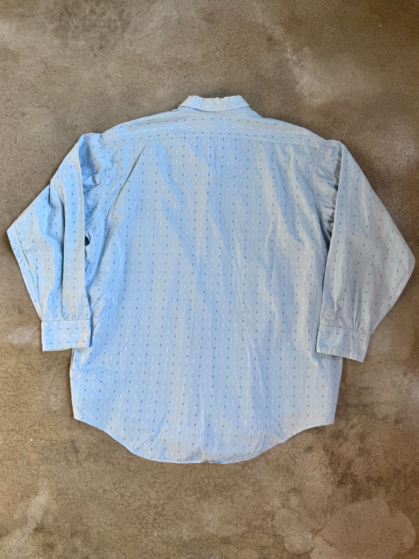 Vintage 1950s Wings Blue Printed Distressed Button-Up Shirt | XXL