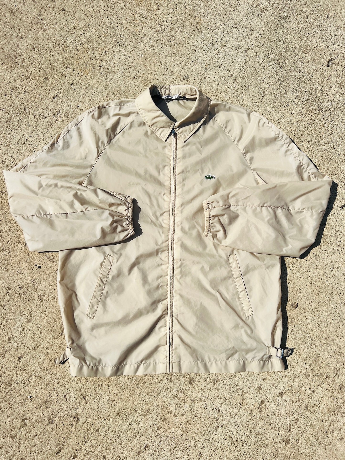 Vintage 1980s Izod Lacoste Beige Nylon Windbreaker | XL