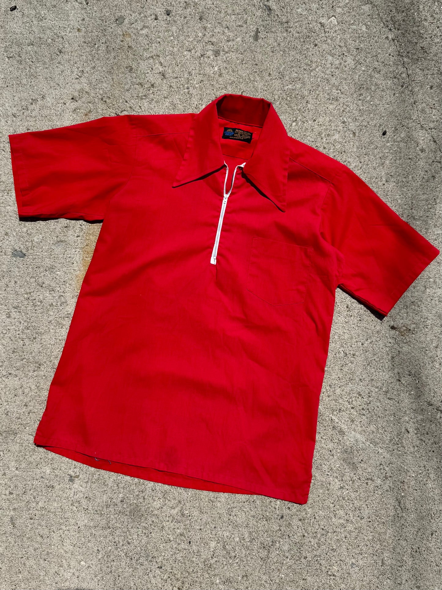 Vintage 1970s Sears Red Quarter Zip Collared Shirt | XS