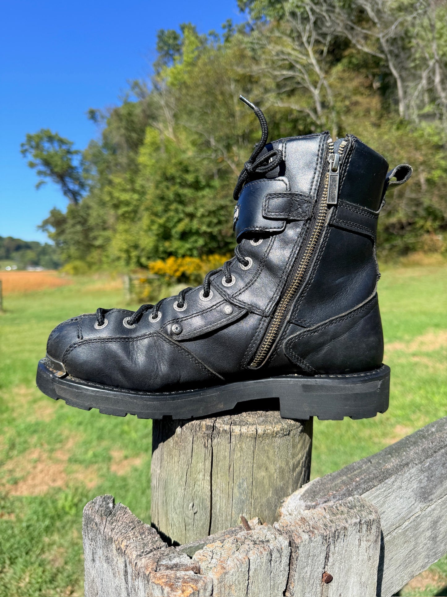 Vintage 1990s Harley Davidson Black Leather Lace-Up Motorcycle Boots | Men’s 10.5