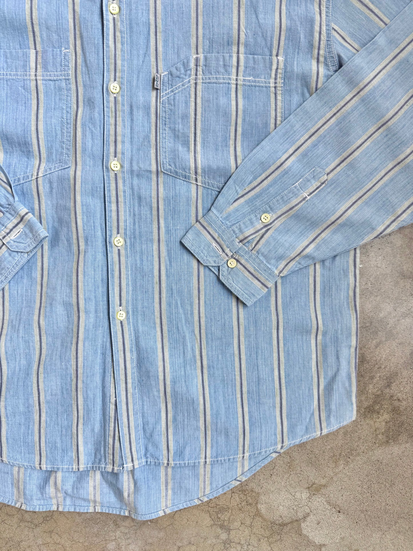 Vintage 1990s Levi’s Blue Striped Cotton Button-Down Shirt | Large