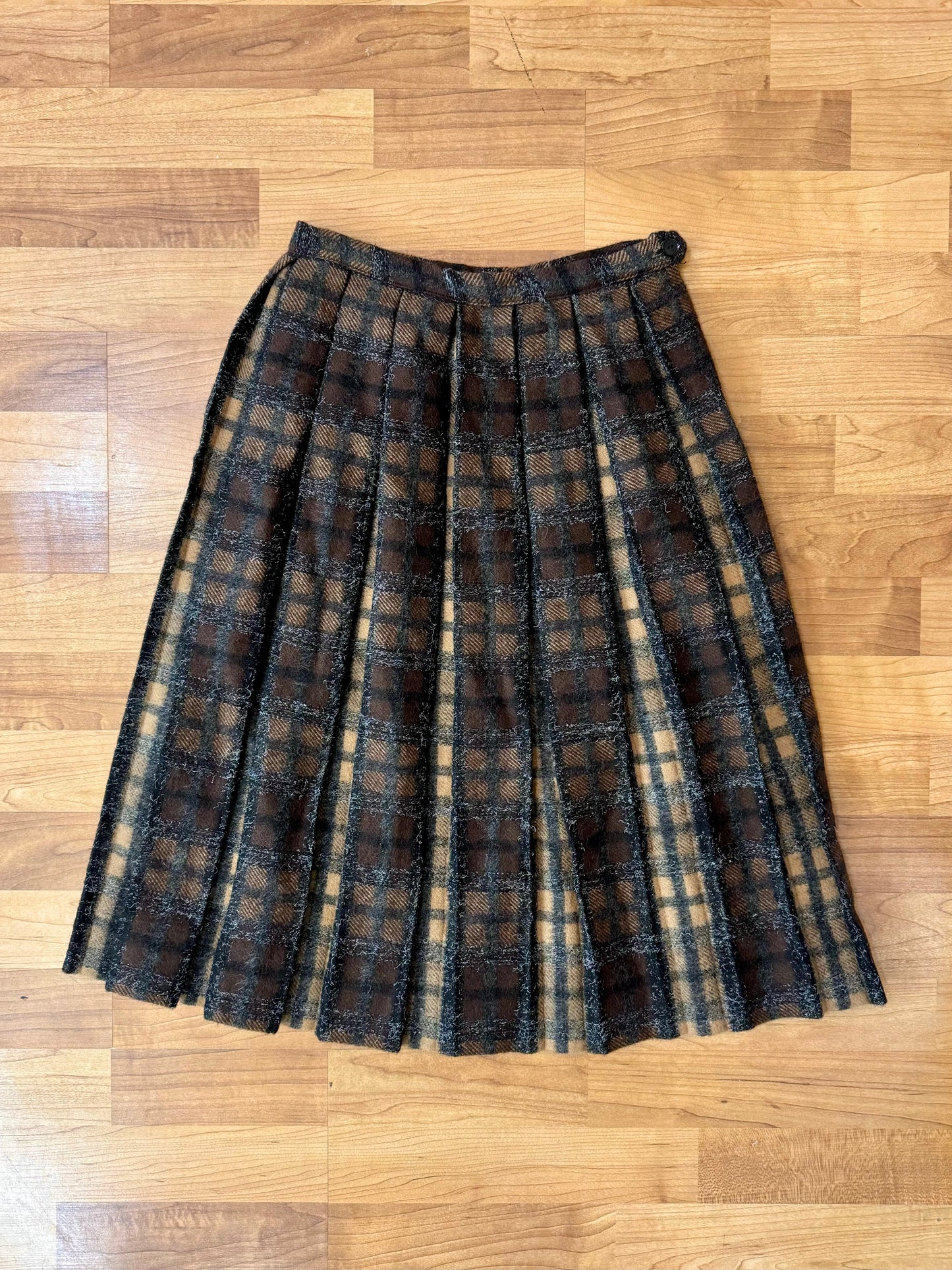 Vintage 1970s Jantzen Brown Plaid Pleated Skirt | Waist 26”