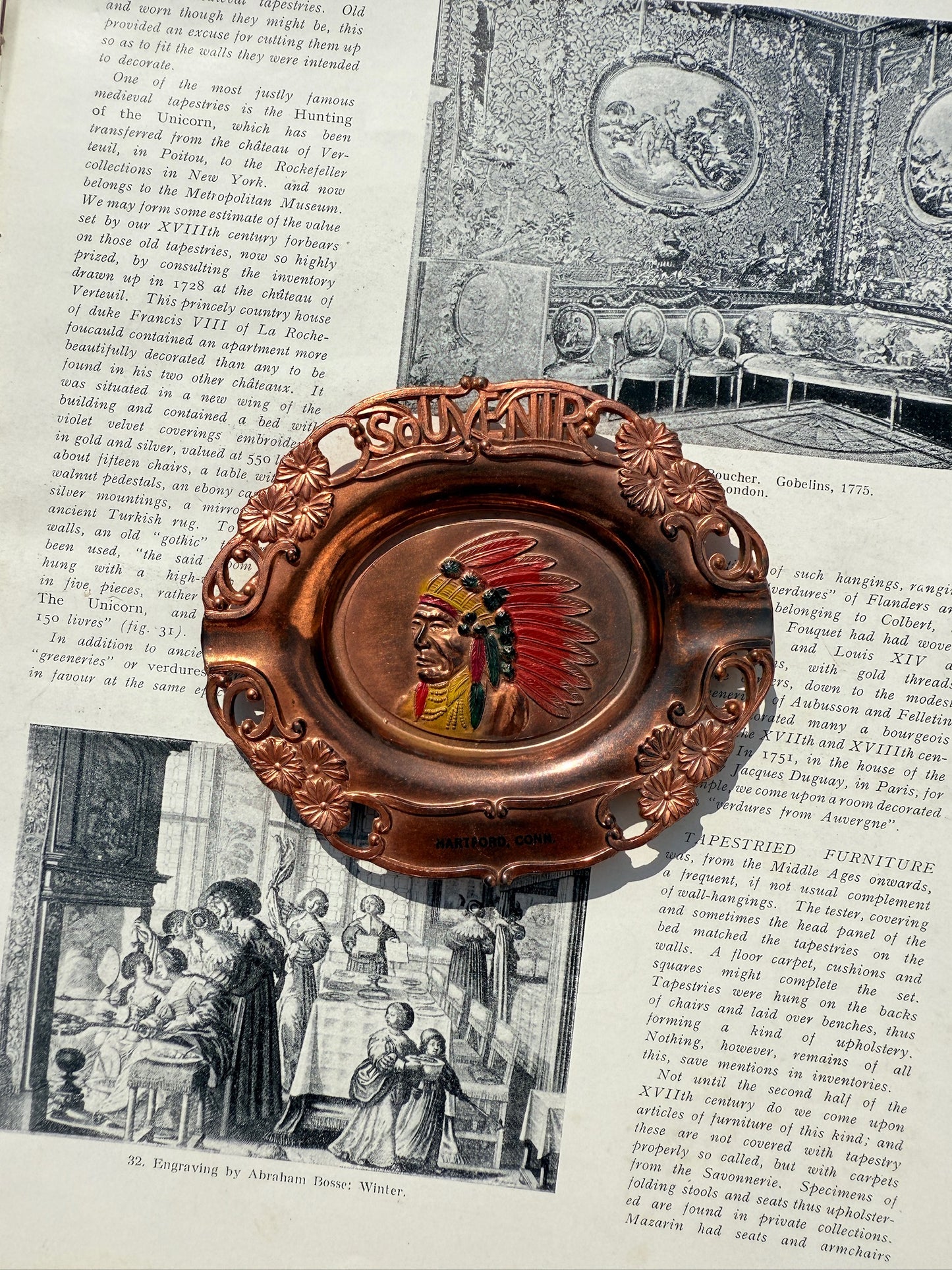 Vintage 1950s Copper Hartford Connecticut Native American Ashtray
