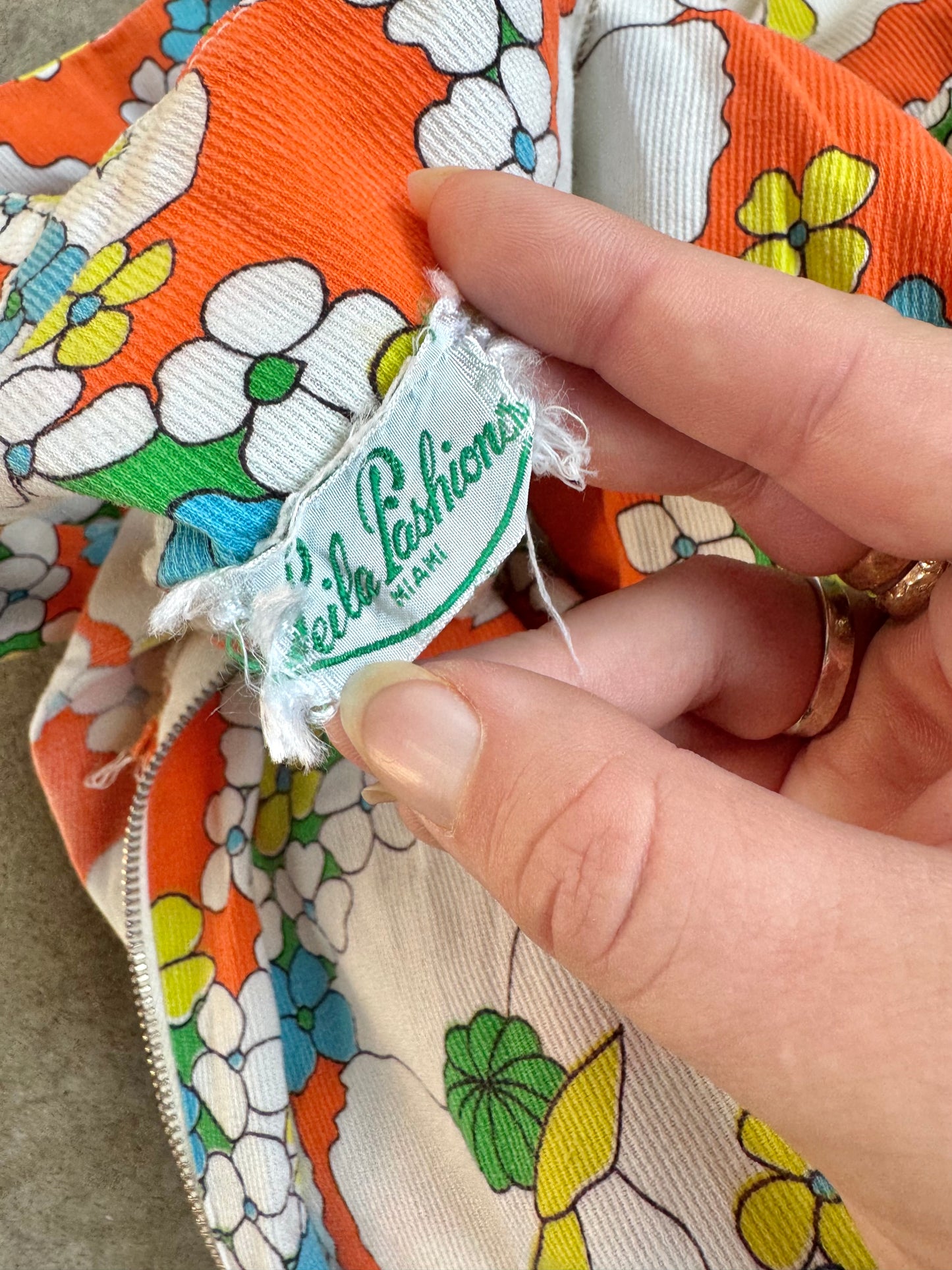 Vintage 1960s Orange Floral Drop Waist Skort Dress | Large