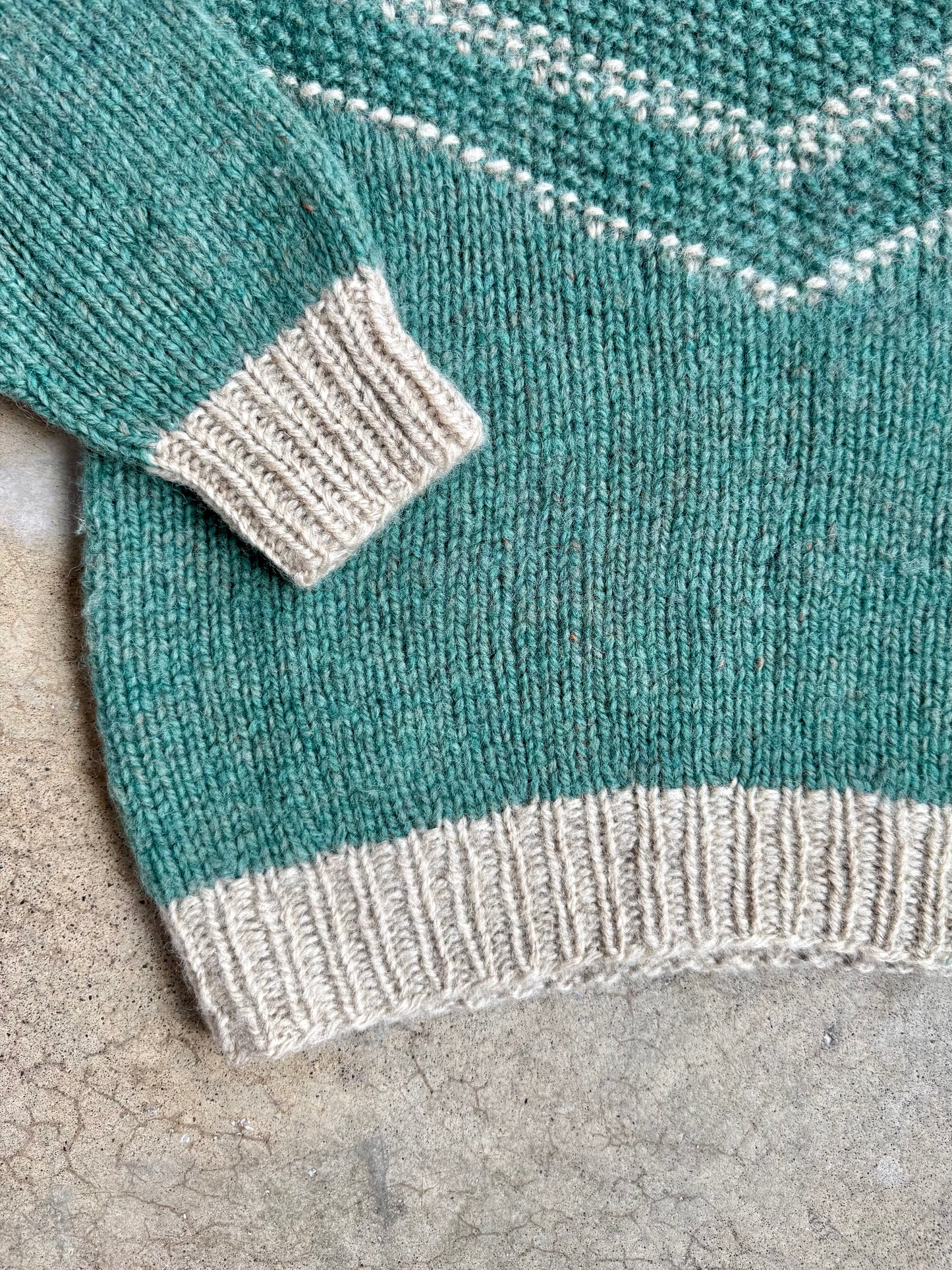 Vintage 1960s Handmade Teal & Grey V-Neck Sweater | Medium