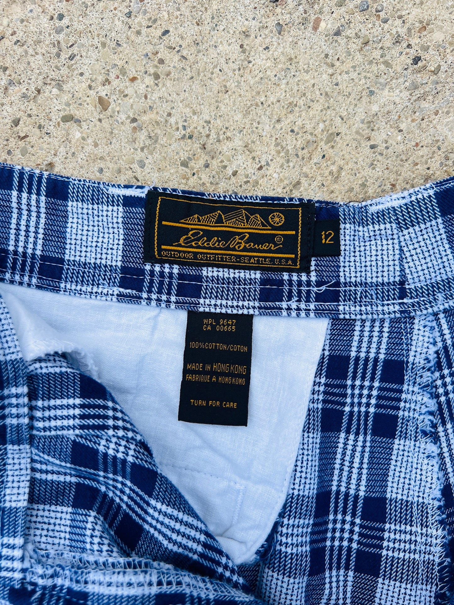Vintage 1990s Eddie Bauer Blue Plaid Pleated Cotton Trousers | Waist 30”