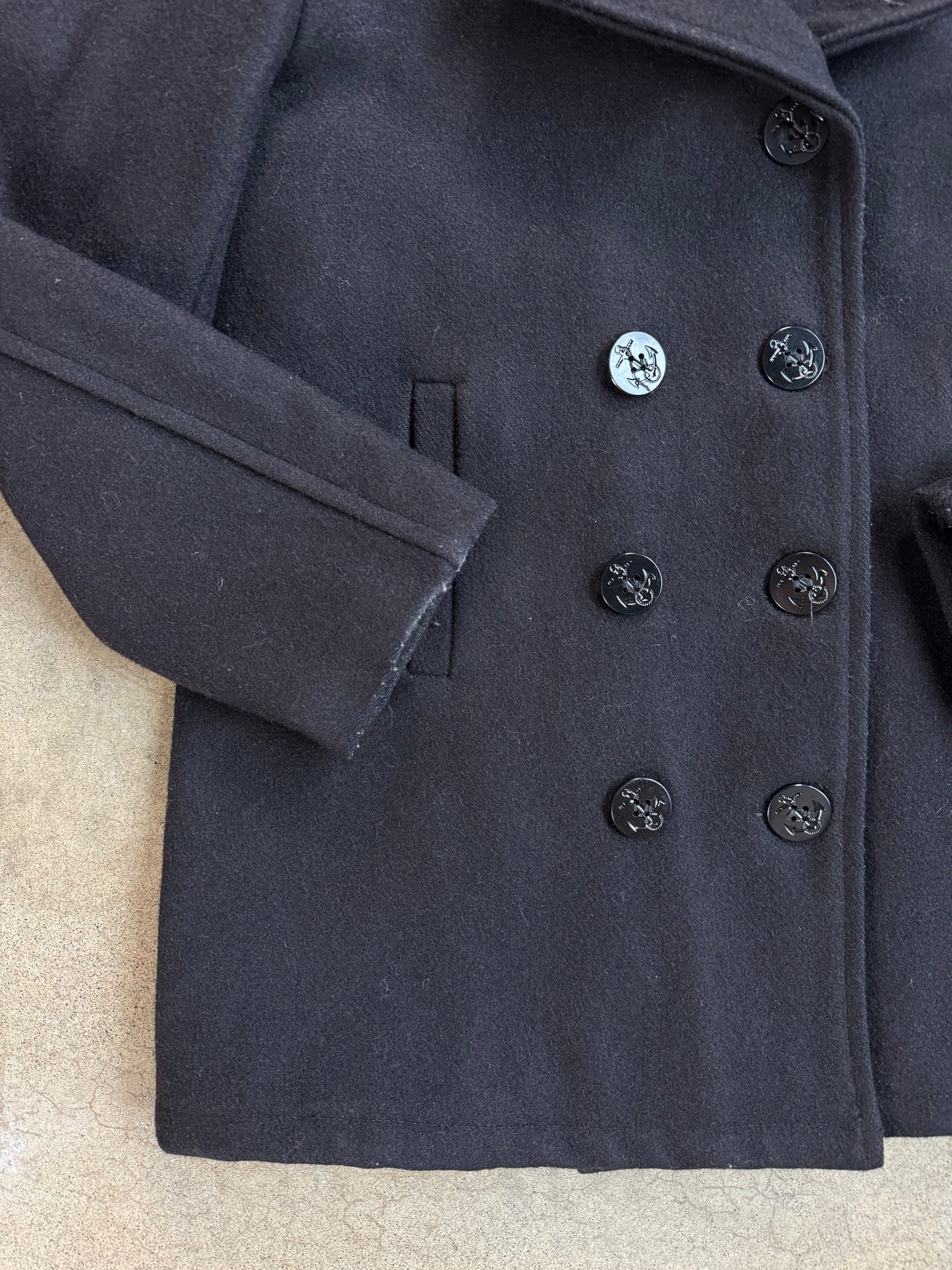 Vintage 1960s U.S. Navy Military Issue Black Wool Peacoat | 38