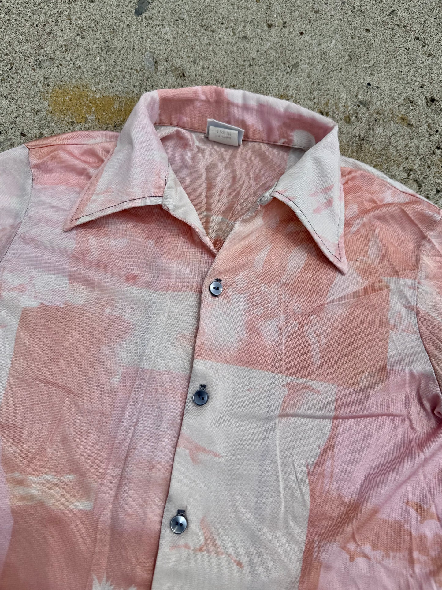 Vintage 1970s Pink Flamingo + Penguin Printed Disco Shirt | XS/S