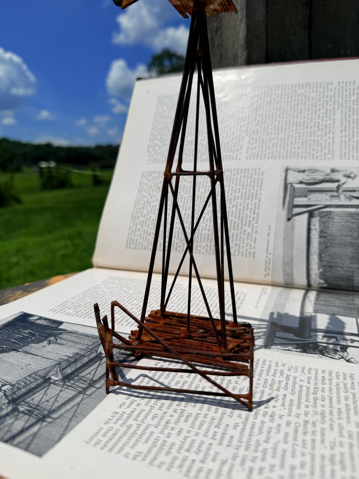 Vintage 1970s Welded Metal Rustic Windmill Art Sculpture