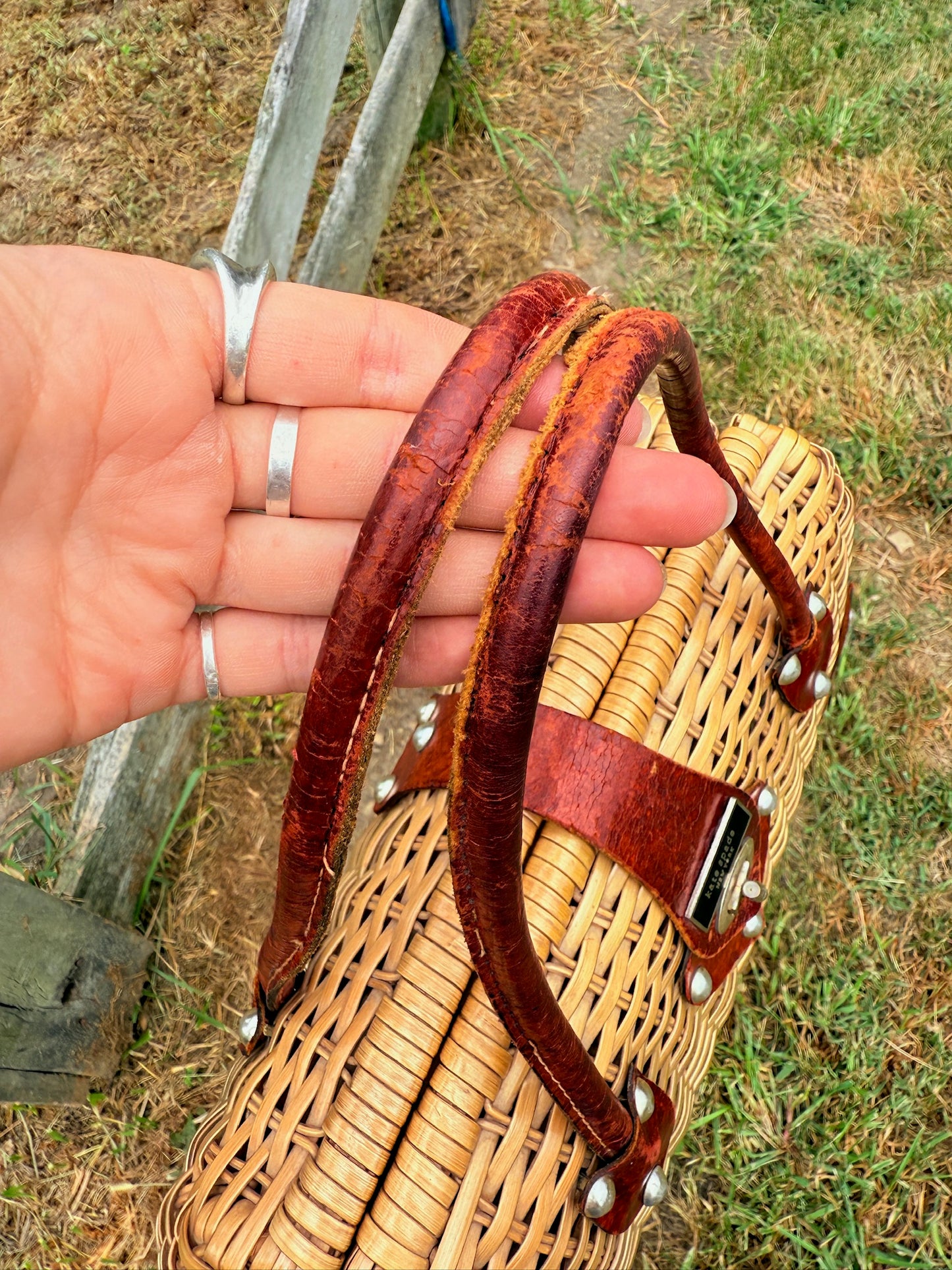 Vintage 1990s Kate Spade Woven Wicker & Leather Accent Top Handle Bag