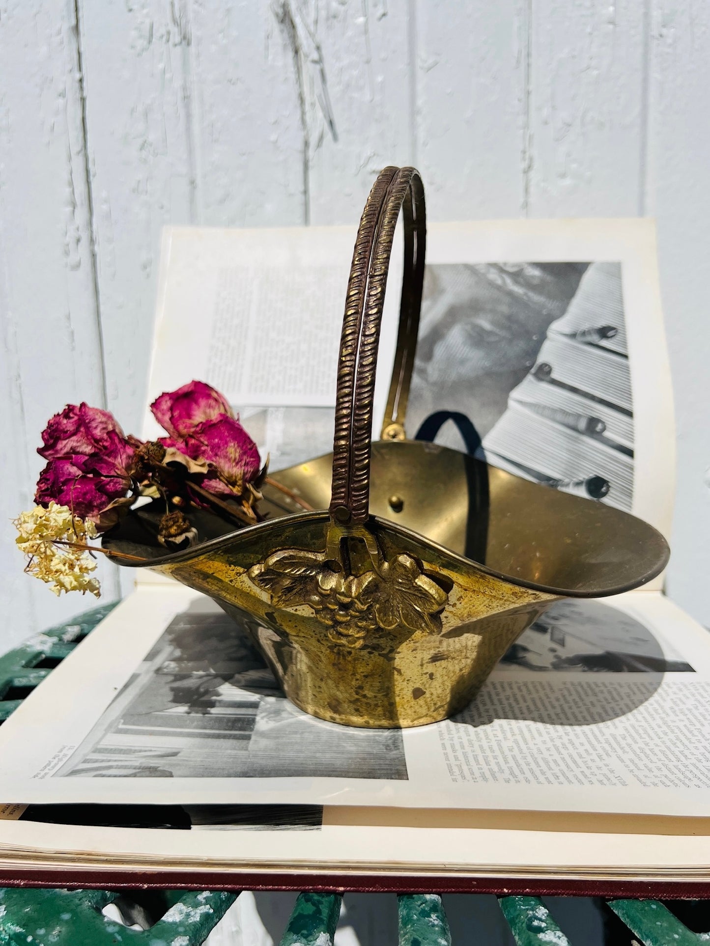 Vintage 1950s Solid Brass Flower Basket