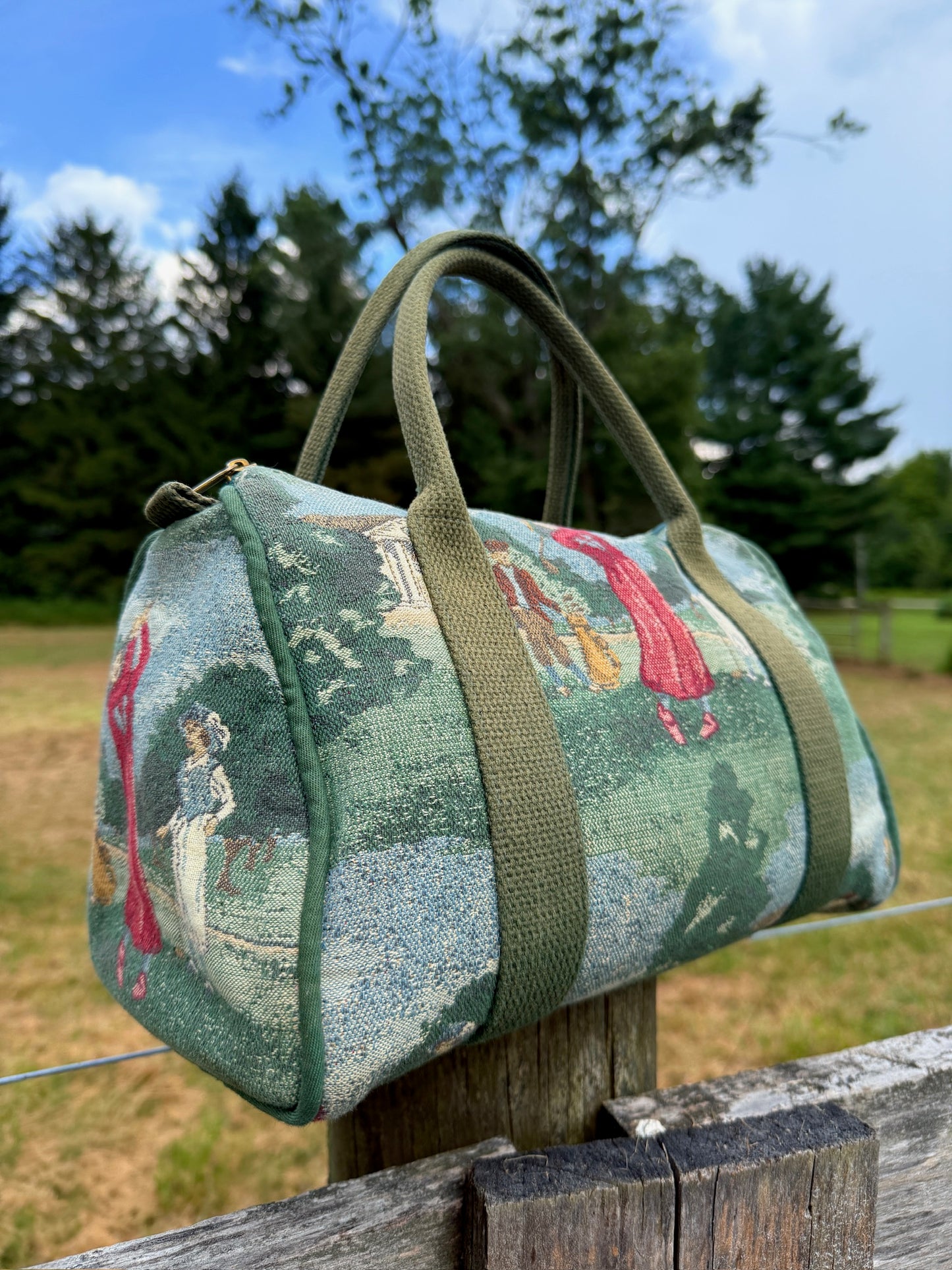 Vintage 1980s Top Handle Golf Tapestry Handbag