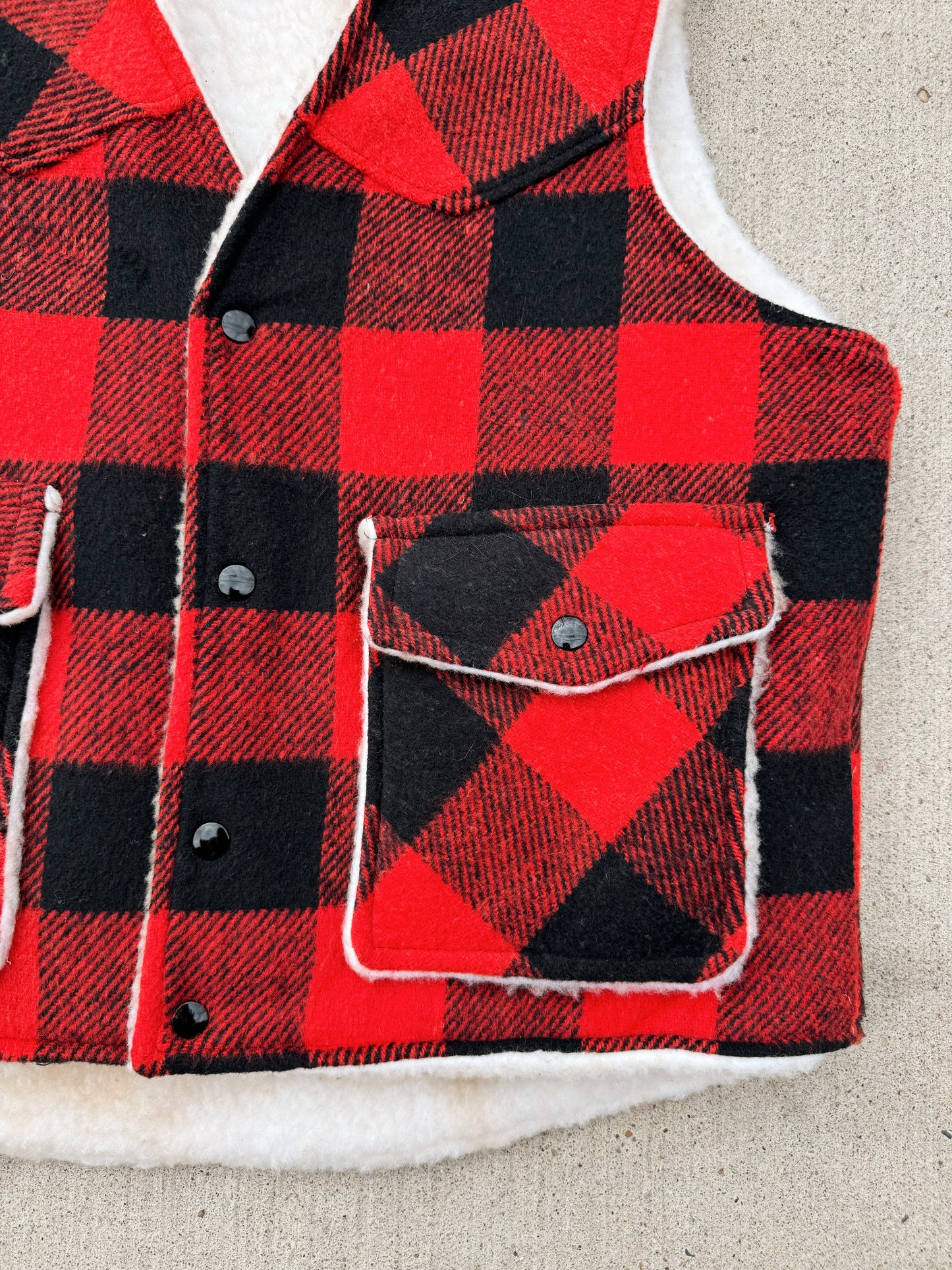 Vintage Weatherguard Red Buffalo Plaid Sherpa Lined Vest | Large