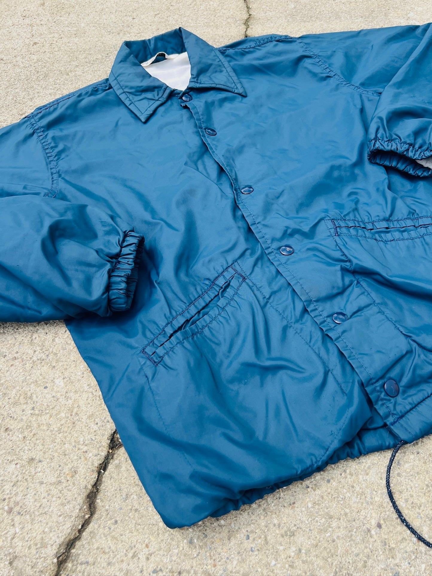 Vintage 1980s Worthington High School Cardinal Patch Navy Windbreaker Jacket | XS