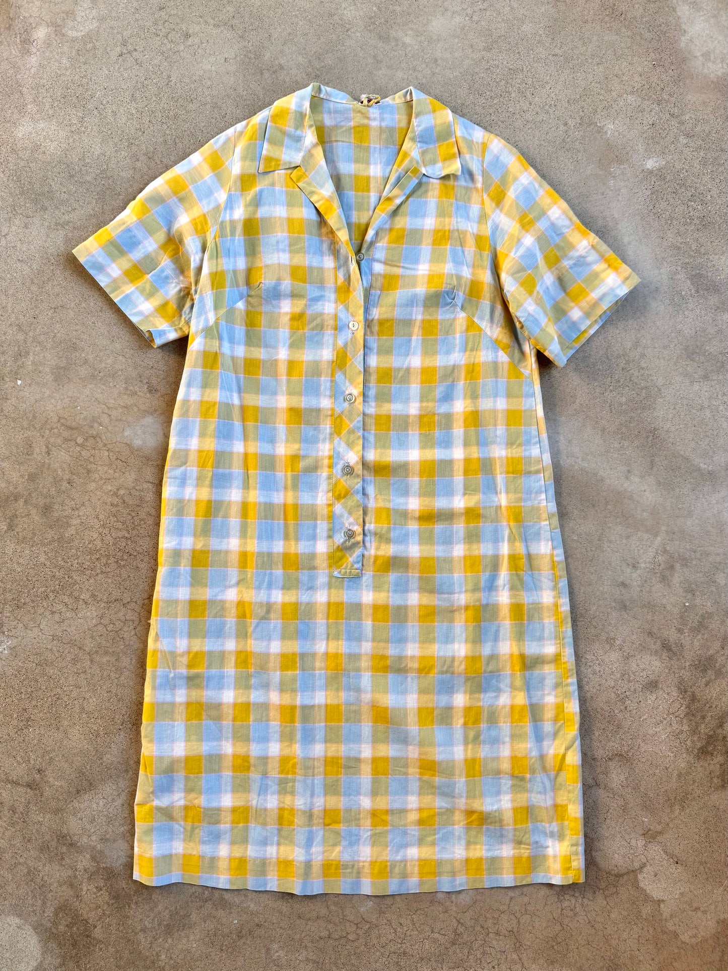 Vintage 1940s Dan River Fabric Plaid Short Sleeve Shirt Dress | Medium