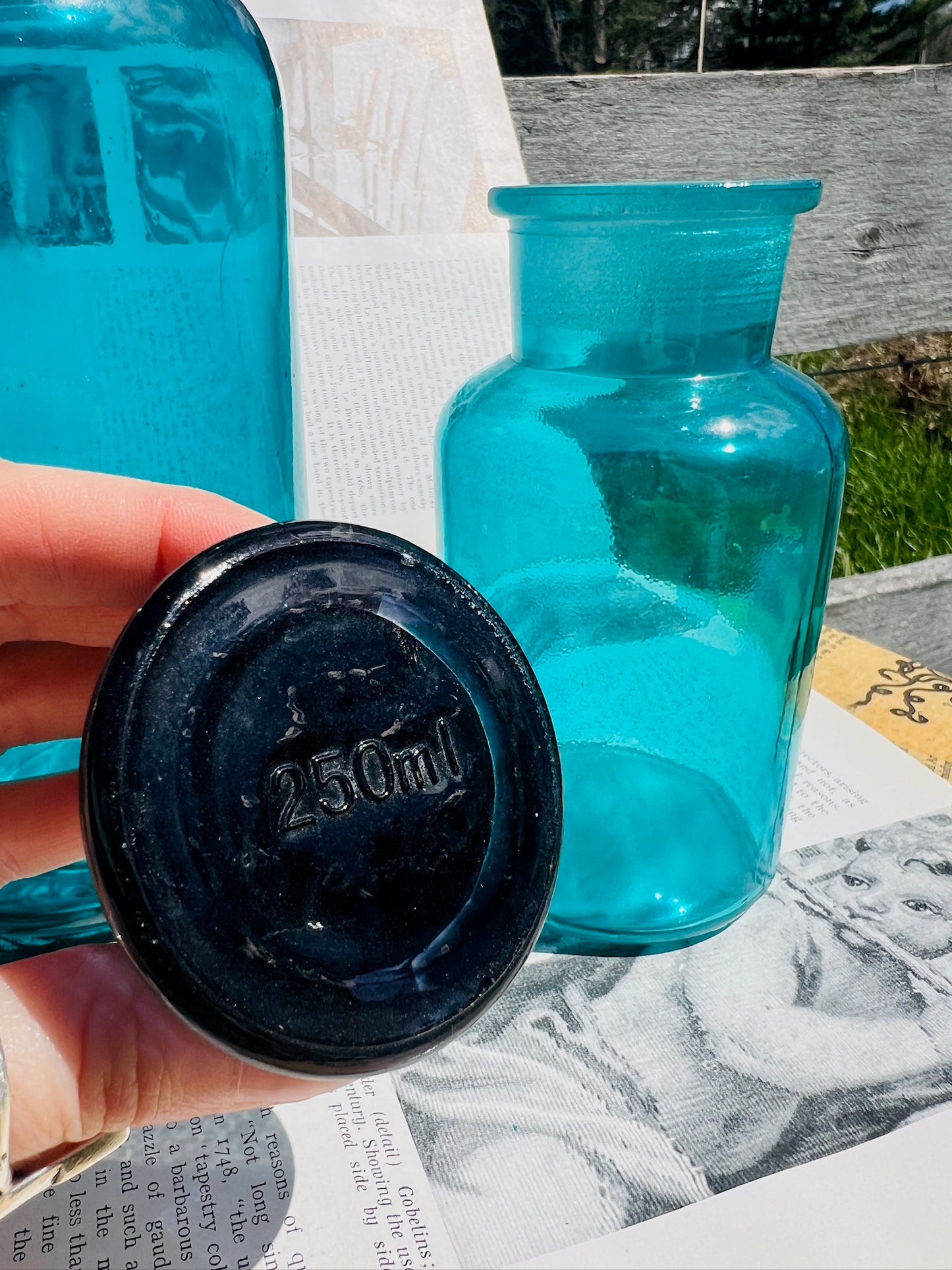 Vintage 1950s Blue Glass Apothecary Jars | Set of 2