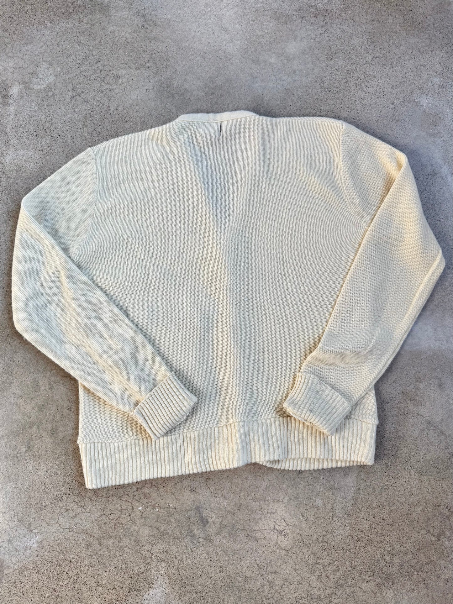 Vintage 1970s Fashion Leader Cream “B” Varsity Patch Letterman Sweater | Medium