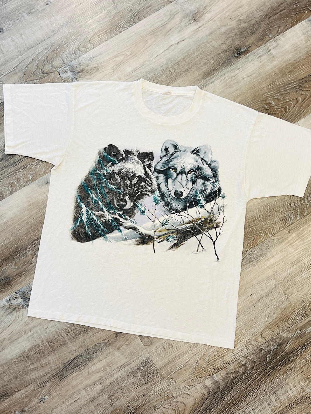 Vintage 1980s Wolf Twins Graphic Tee | Large