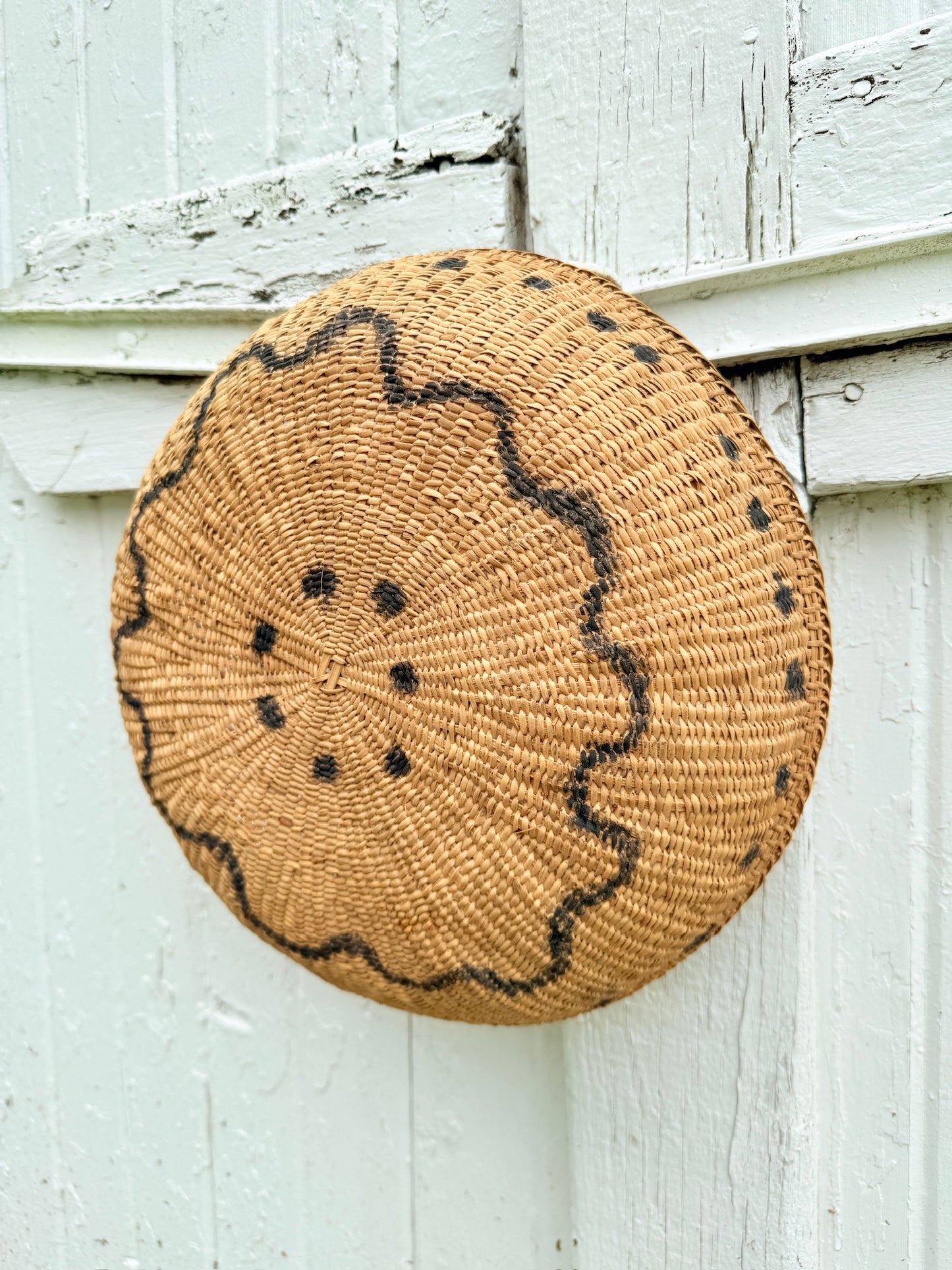 Antique 1900s Straw Woven Yanomami Tribal Abstract Painted Basket
