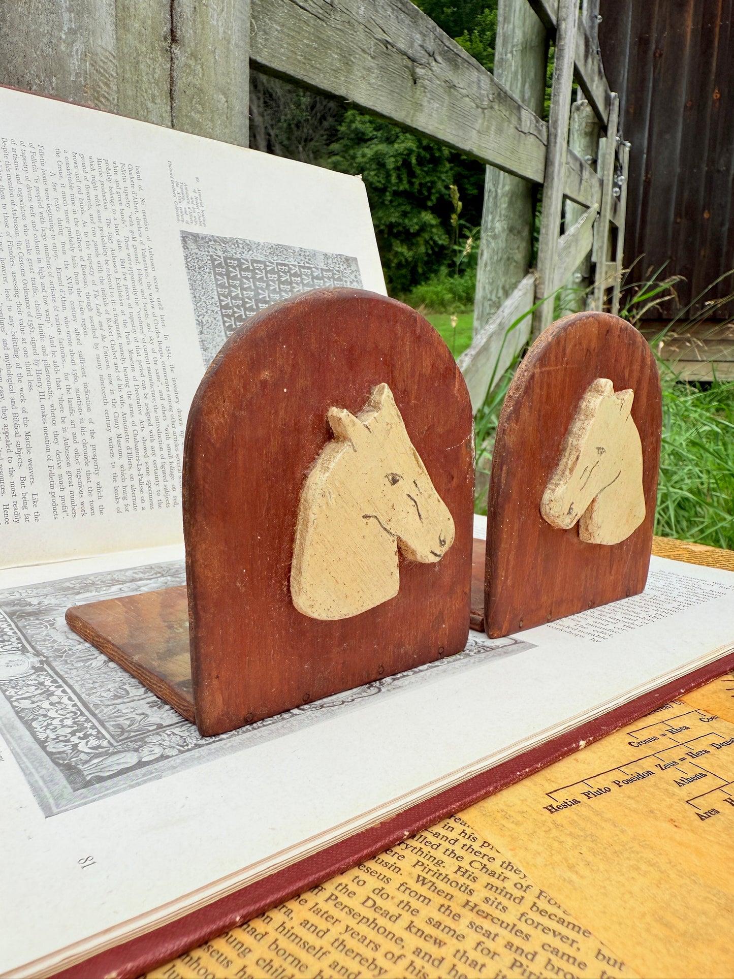 Vintage 1940s Handmade Wooden Horse Head Bookends | Set of 2