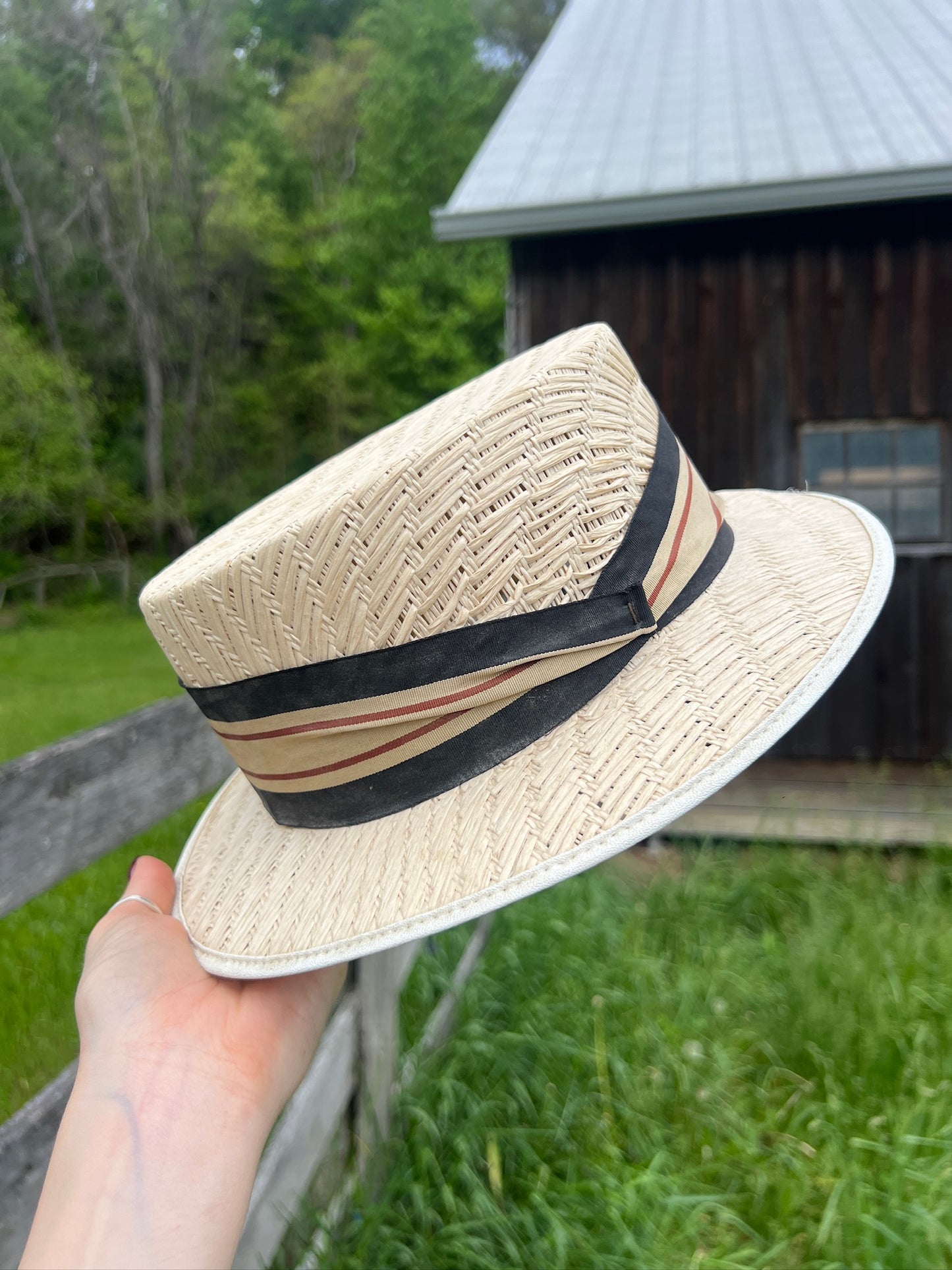 Vintage 1950s Straw Boater Hat