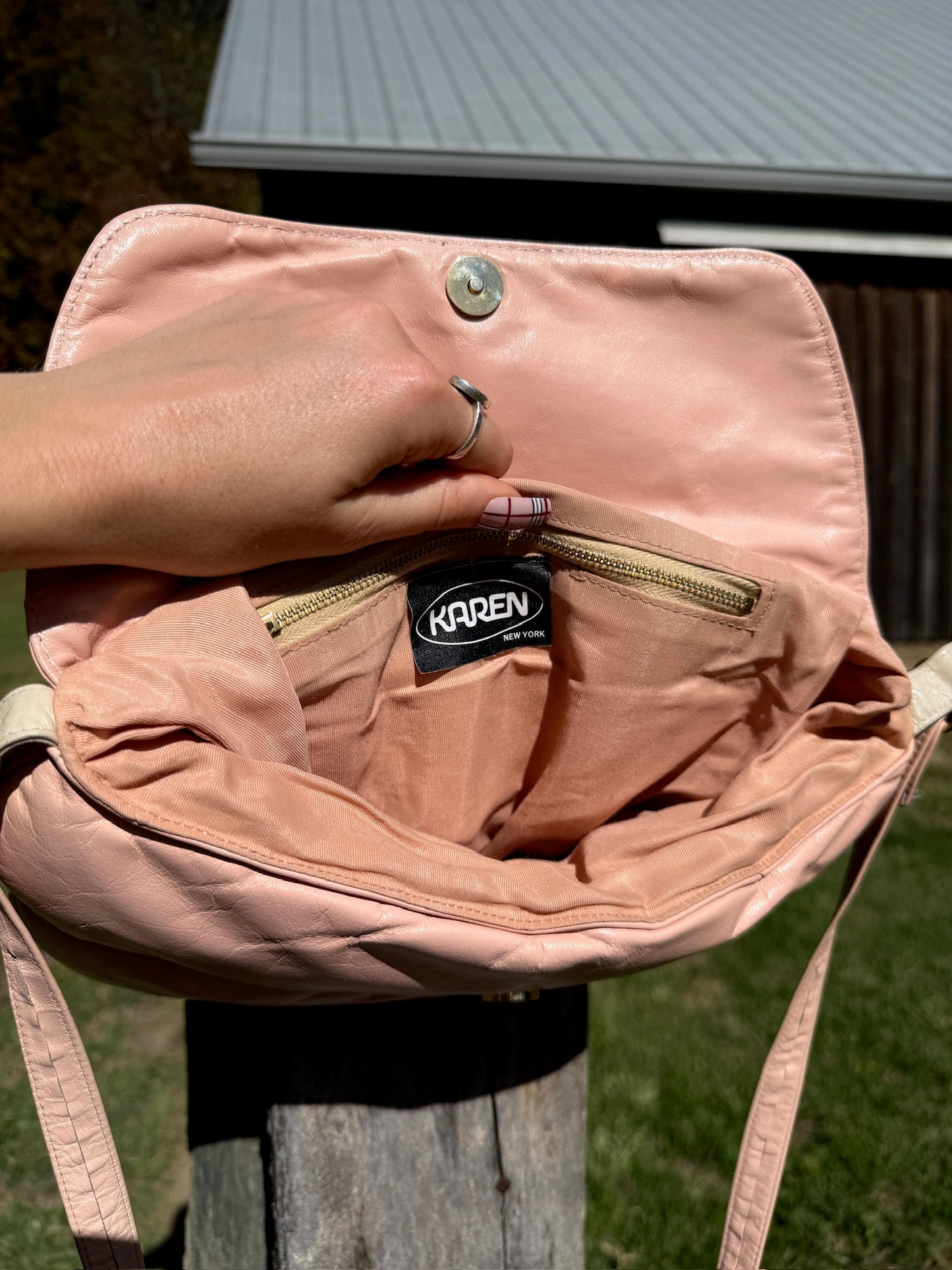 Vintage 1980s Karen NY Pink Quilted Puffer Crossbody Bag