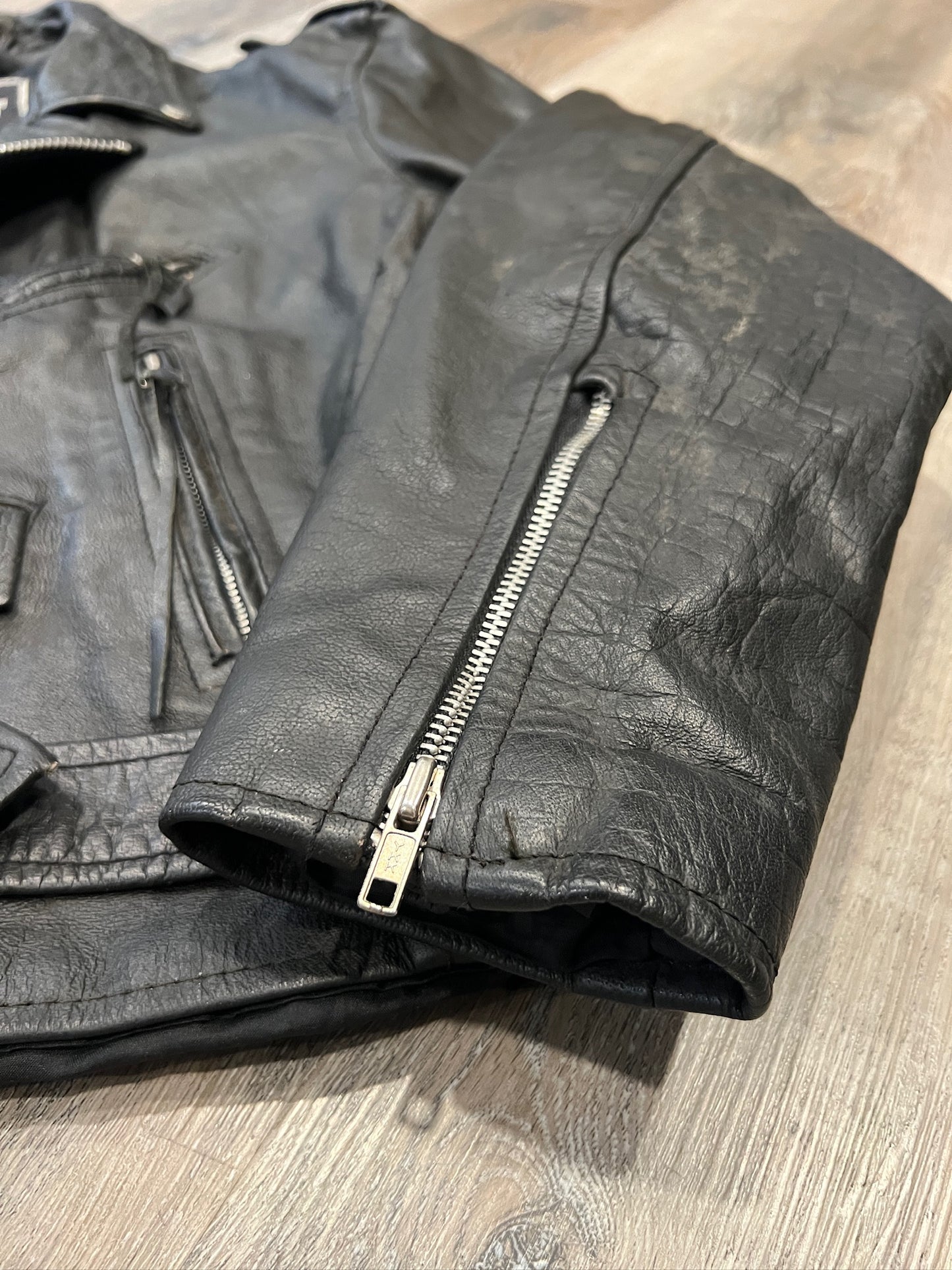 Vintage 1980s Shaf Black Leather Motorcycle Jacket | L/XL