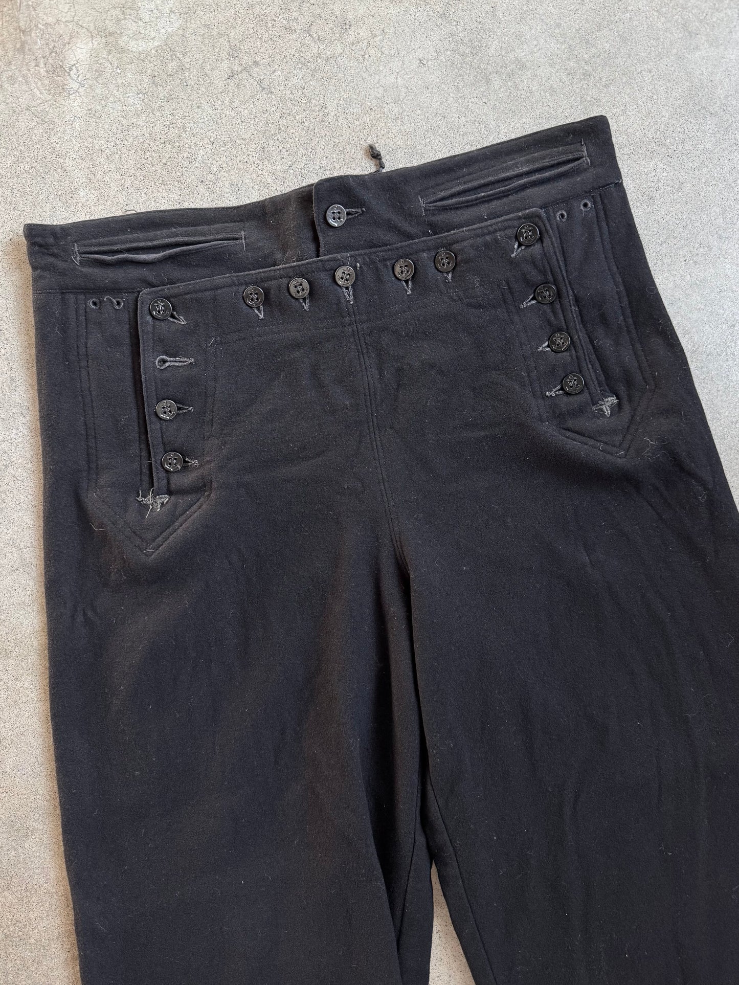 Vintage 1950s Military Issue Coast Guard Black Wool Sailor Pants | Large