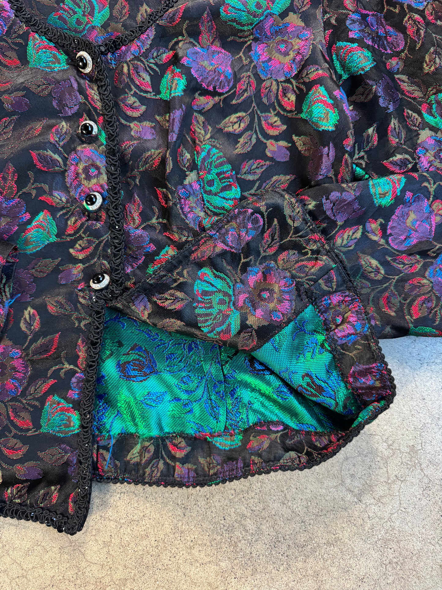 Vintage 1980s Nah Nah Collections Floral Brocade Puff Sleeve Blouse | Medium