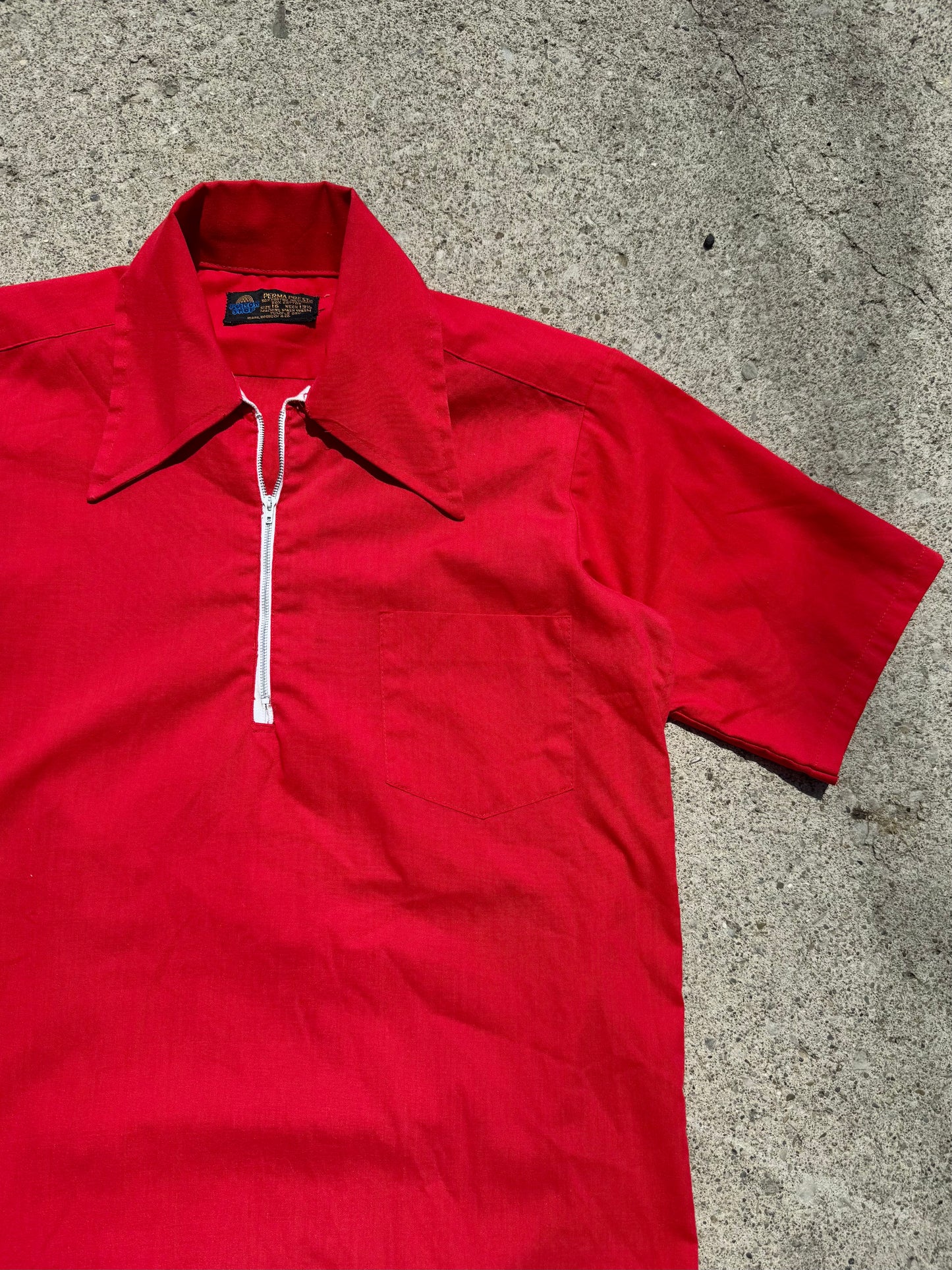 Vintage 1970s Sears Red Quarter Zip Collared Shirt | XS