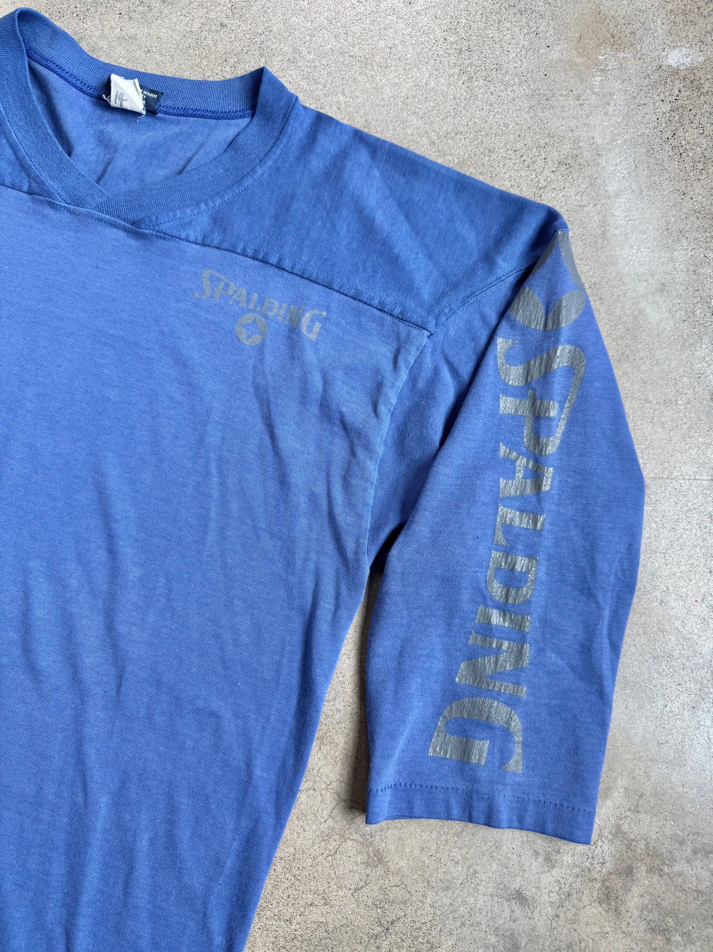 Vintage 1980s Spalding Washed Blue Athletic Football Tee | Large