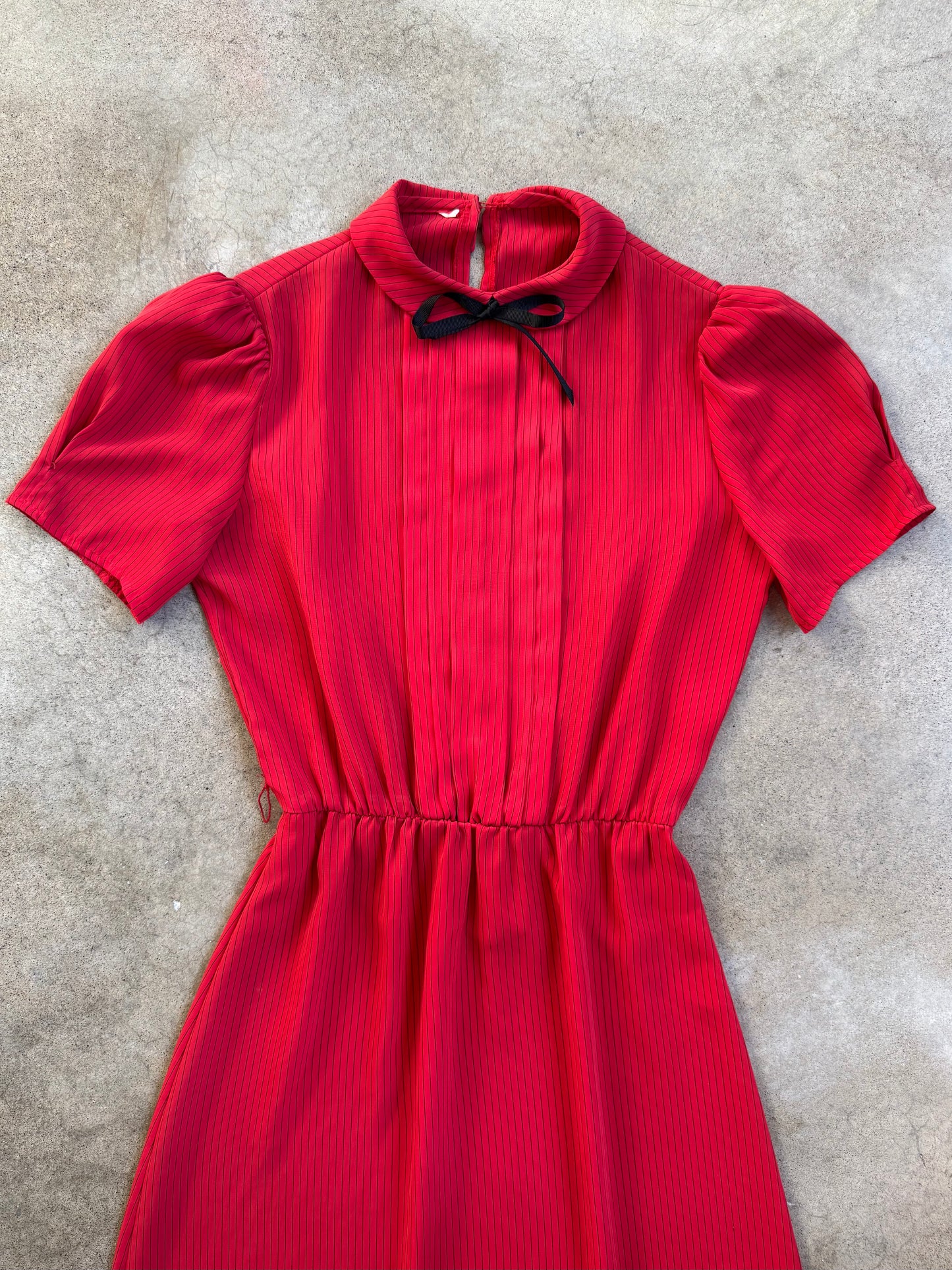Vintage 1980s Sheer Red & Black Pinstripe Peter Pan Collar Dress | S/M