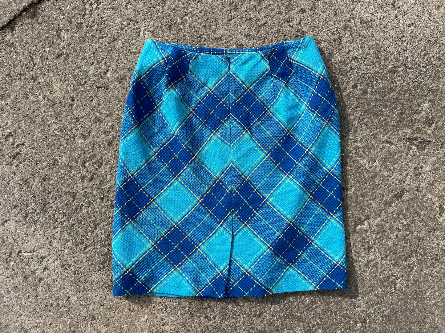 Vintage 1990s Blue Argyle Plaid Pencil Skirt | XS/S