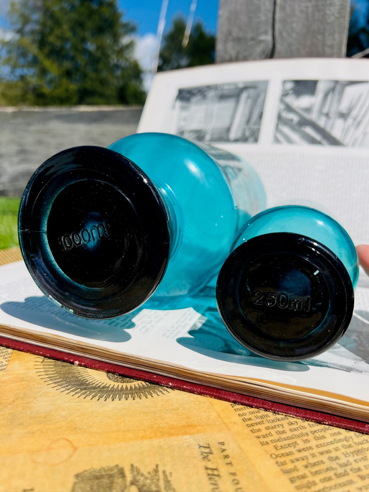 Vintage 1950s Blue Glass Apothecary Jars | Set of 2