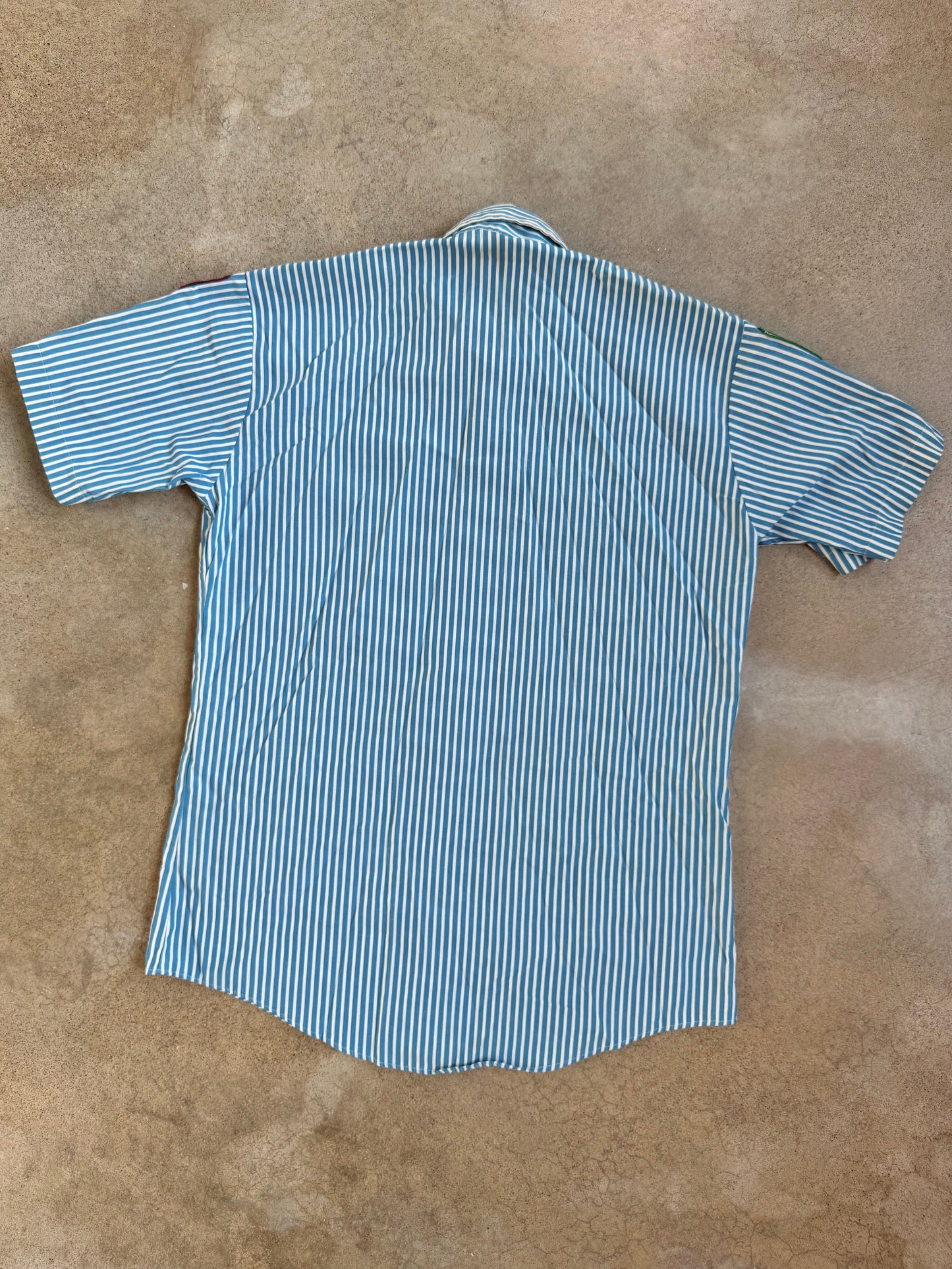 Vintage 1970s Blue Stripe Pepsi Patched Uniform Work Shirt | Medium