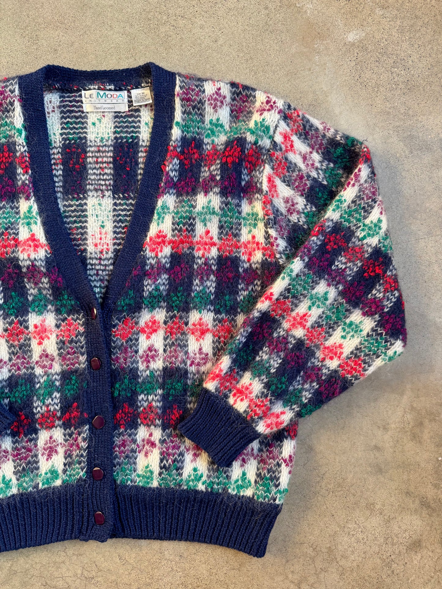 Vintage 1980s Le Moda Plaid Mohair-Blend Knit Cardigan | Medium